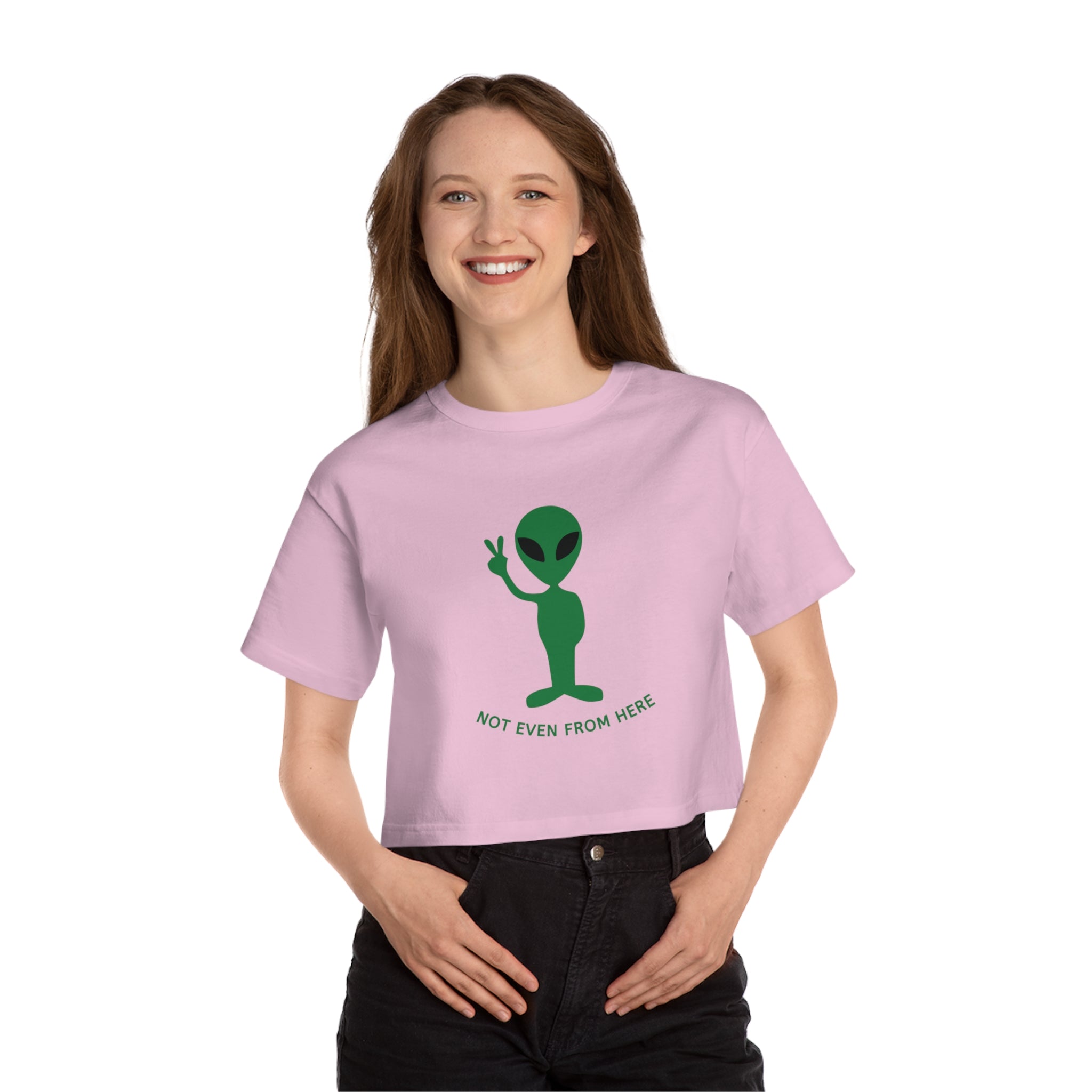 Alien Peace Crop Tee — "Not Even From Here" Women's Graphic T‑Shirt