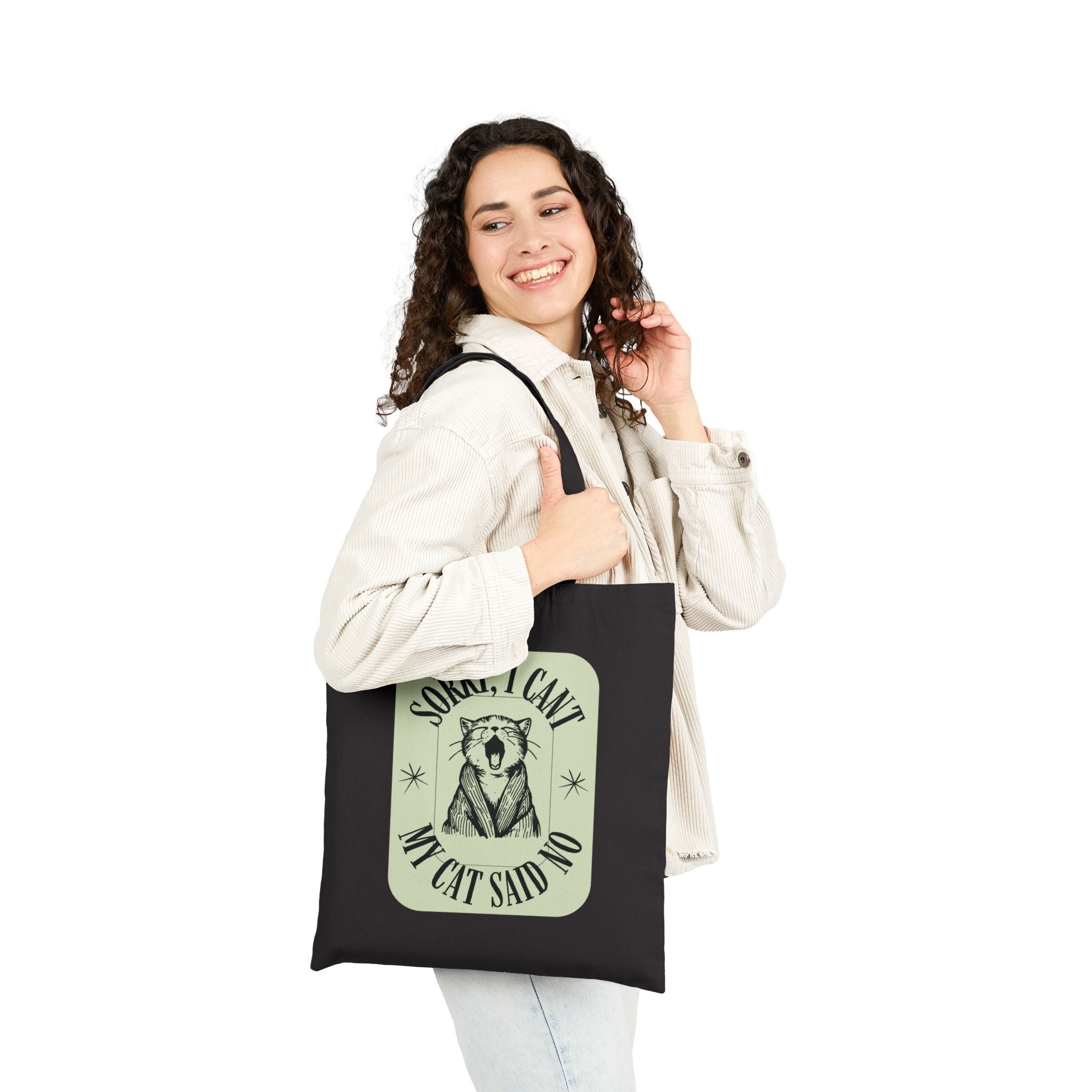 Tote Bag — "Sorry I Can't My Cat Said No" Natural Canvas Tote