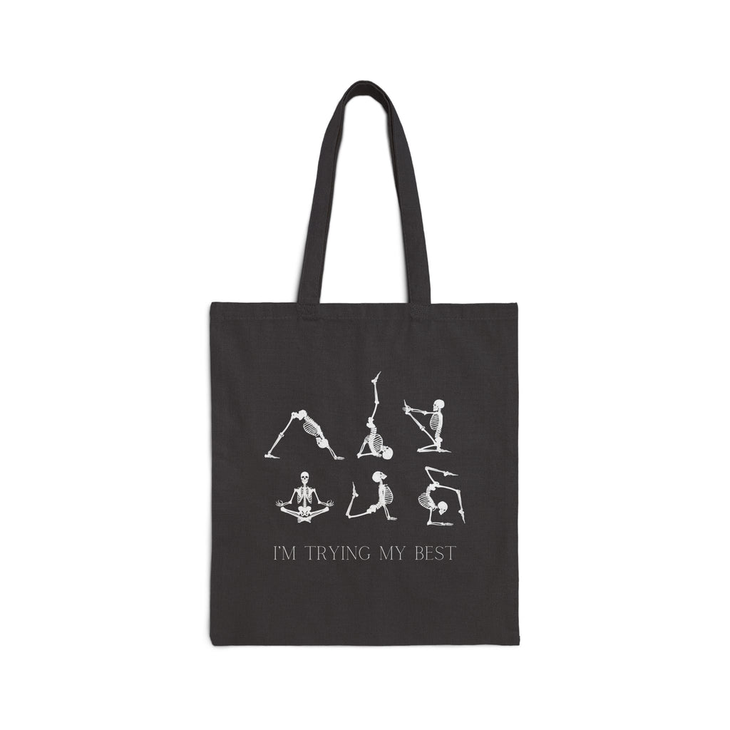 Yoga Pose Tote Bag - "I'm Trying My Best" Cotton Canvas Grocery & Workout Bag