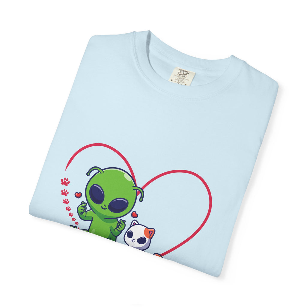 Alien & Cat Heart T-Shirt — "Me & My Cat Against the World" Cute Graphic Tee