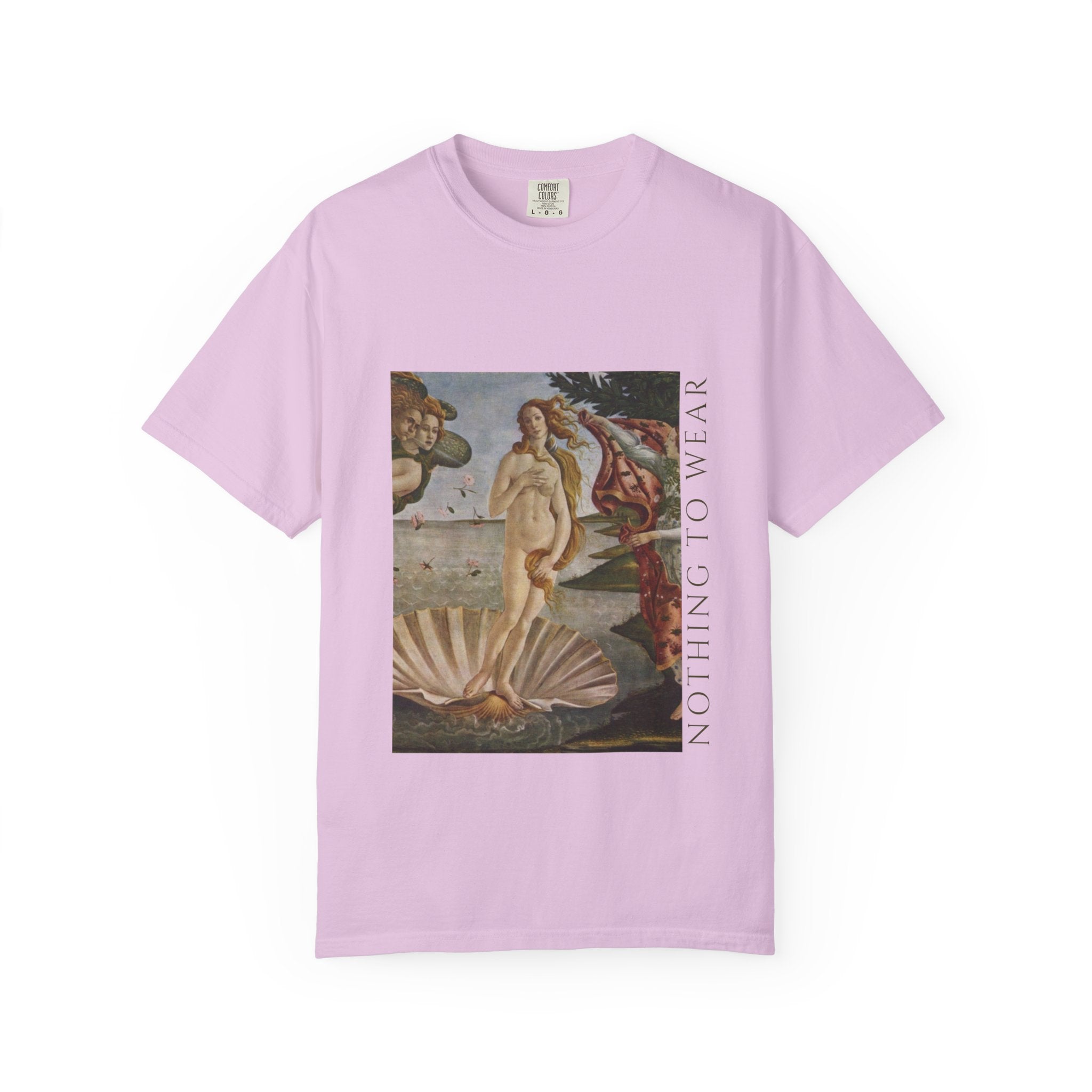 T-Shirt — Vintage 'Birth of Venus' Art Print with "Nothing to Wear" Typography
