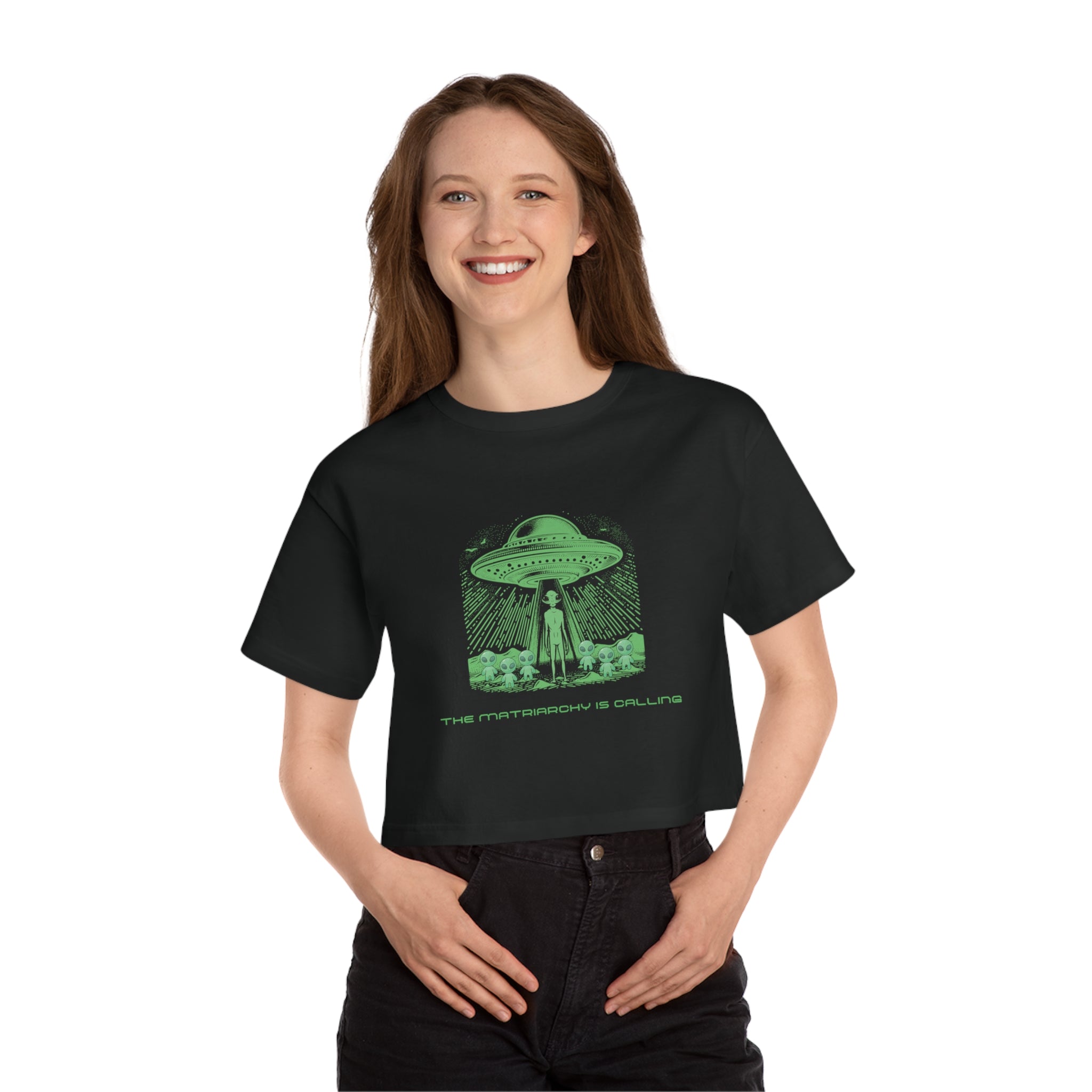 Alien Abduction Crop Tee — "The Invasion Is Calling" Graphic