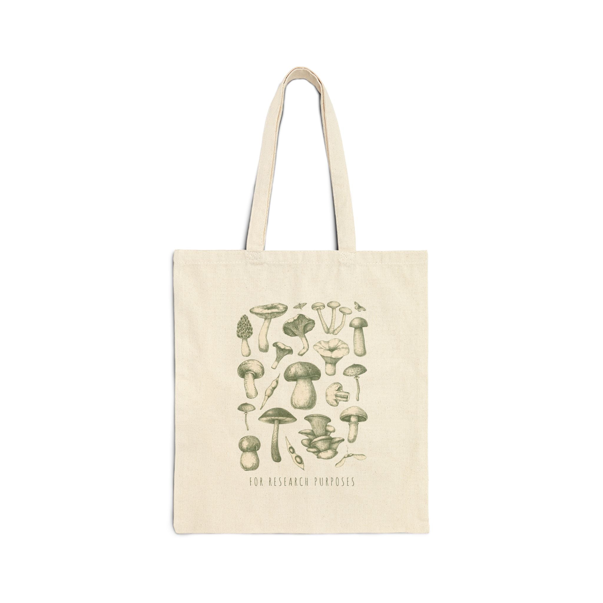 Mushroom Field Canvas Tote Bag — Vintage Botanical Mushroom Illustration