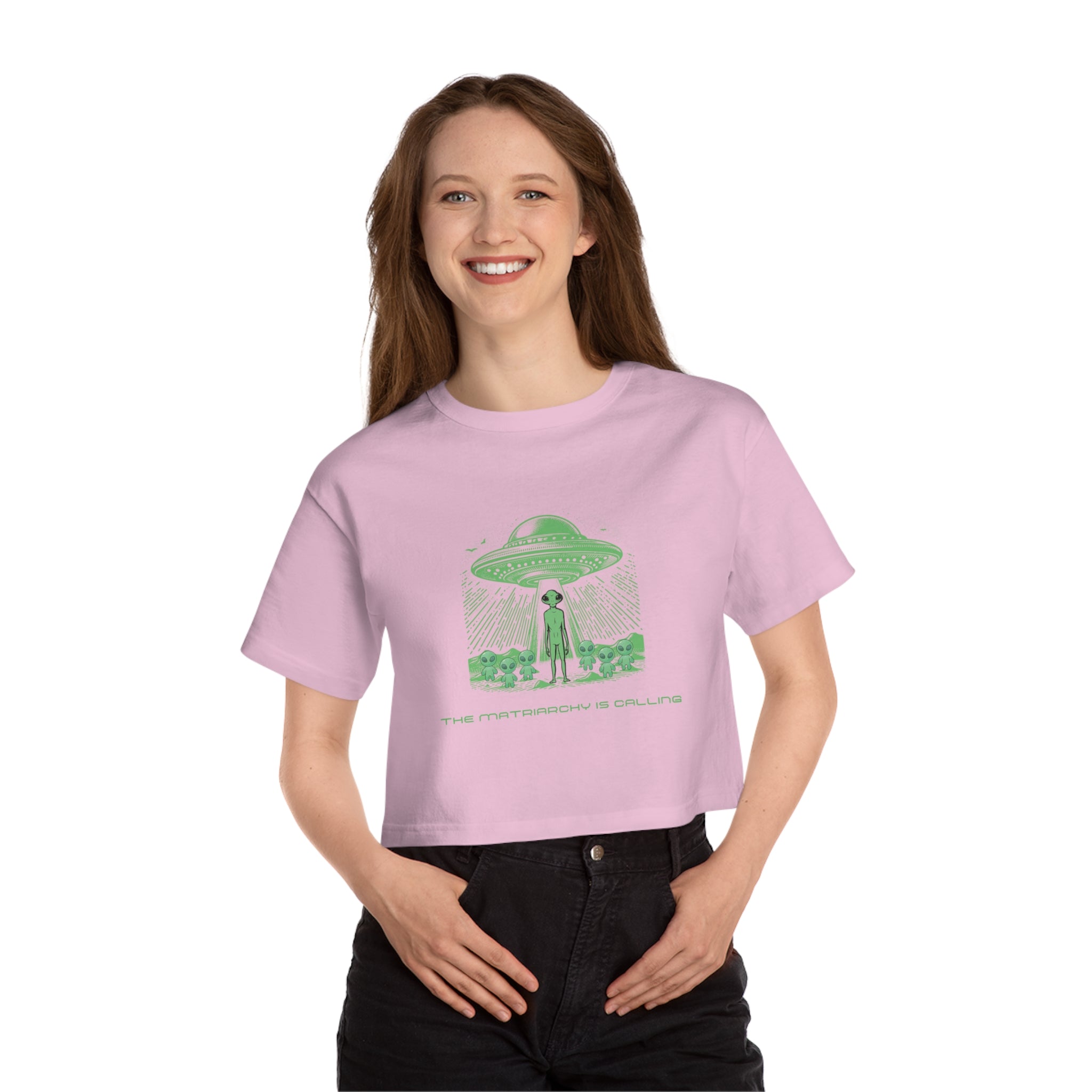 Alien Abduction Crop Tee — "The Invasion Is Calling" Graphic
