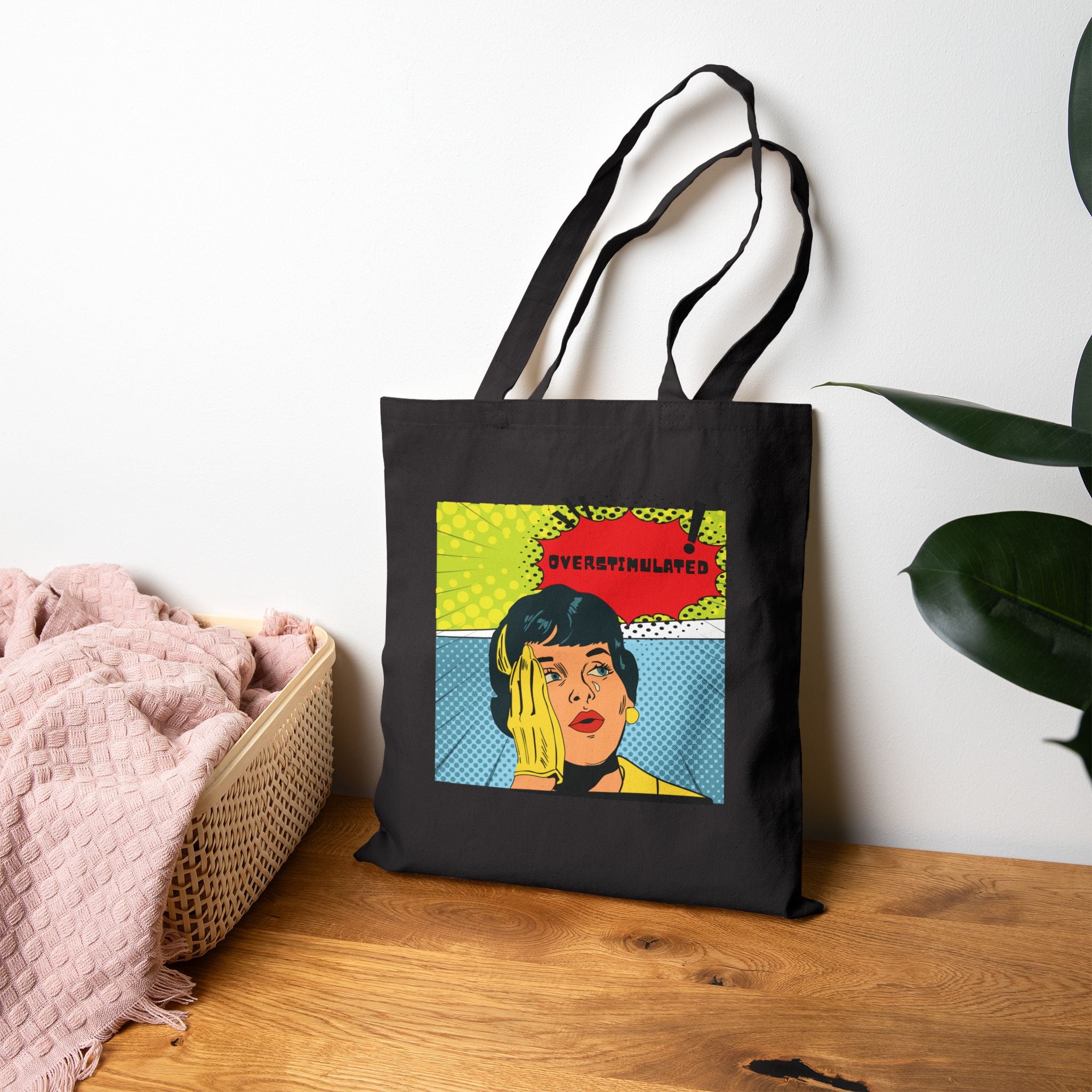 Pop Art Portrait Canvas Tote Bag – Retro Comic "EVERYTHING HURTS" Design
