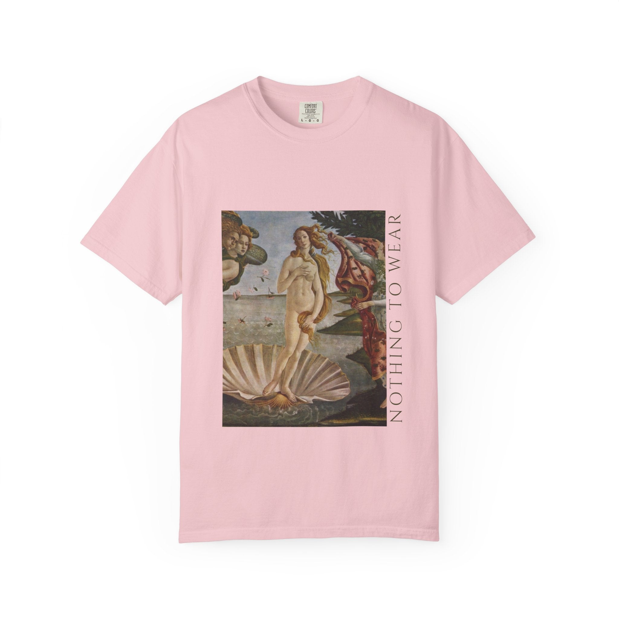 T-Shirt — Vintage 'Birth of Venus' Art Print with "Nothing to Wear" Typography