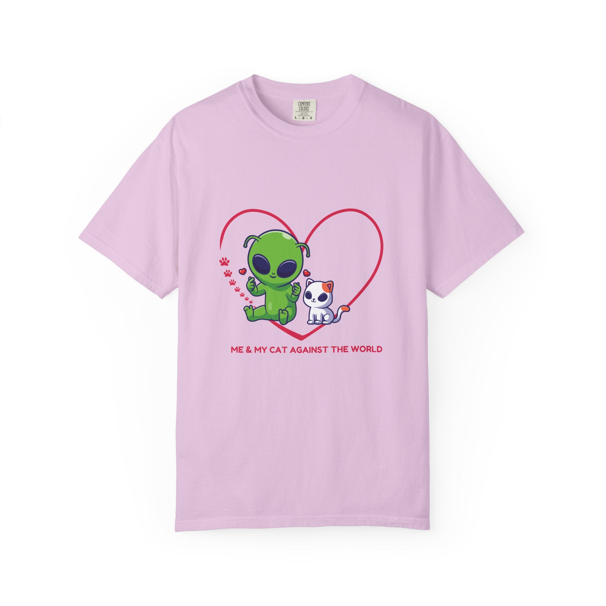 Alien & Cat Heart T-Shirt — "Me & My Cat Against the World" Cute Graphic Tee