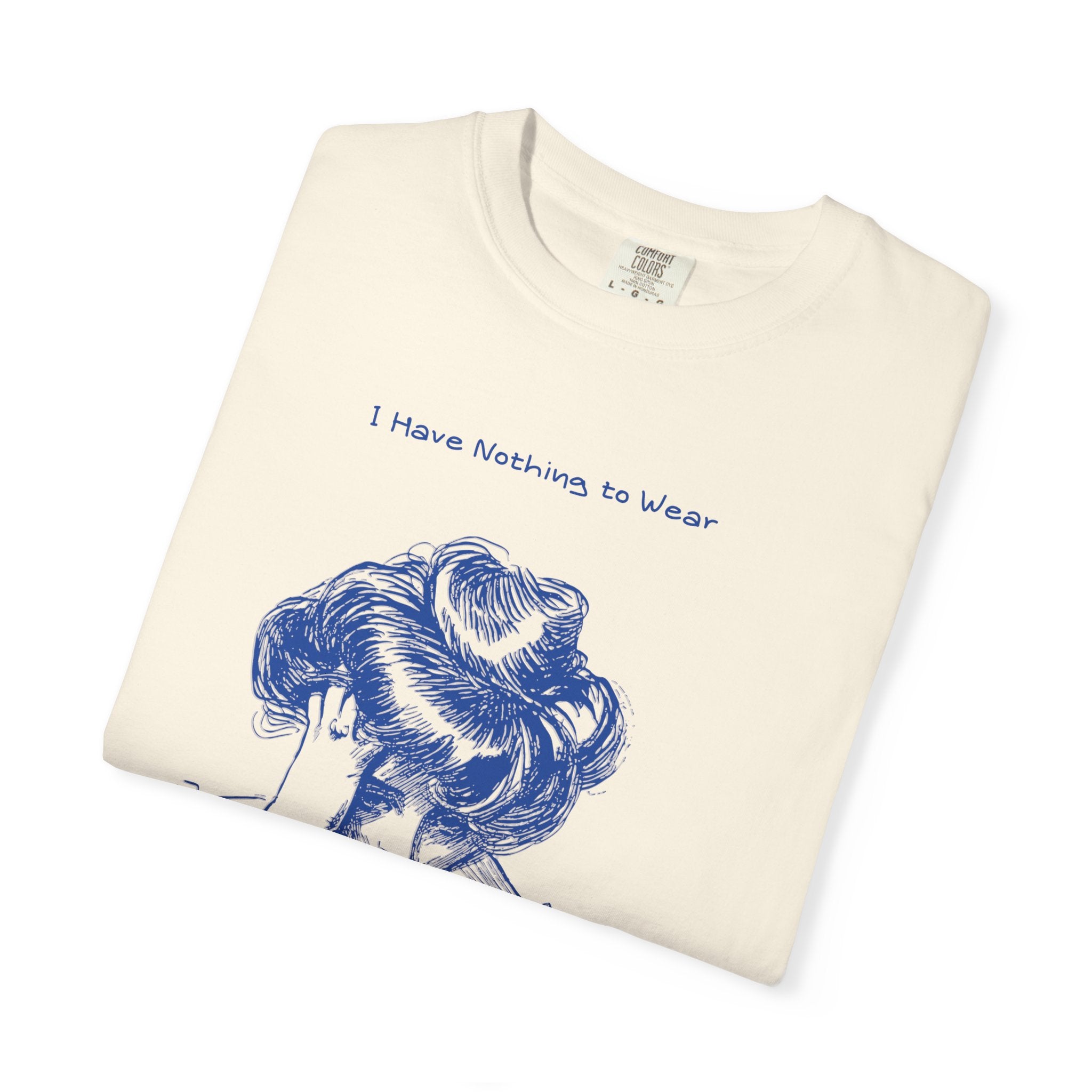Vintage Blue Illustration T-Shirt — "I Have Nothing to Wear" Graphic Tee