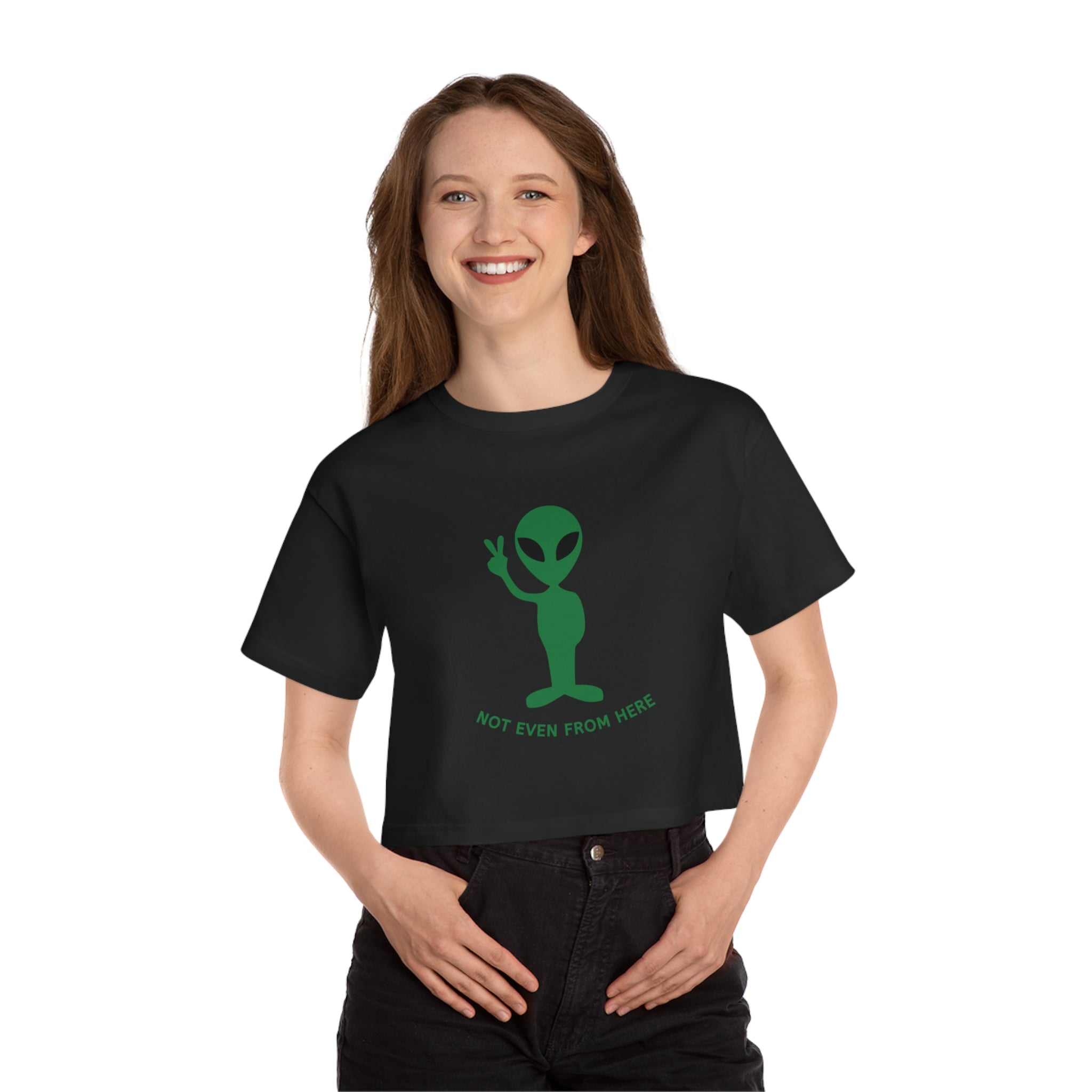 Alien Peace Crop Tee — "Not Even From Here" Women's Graphic T‑Shirt