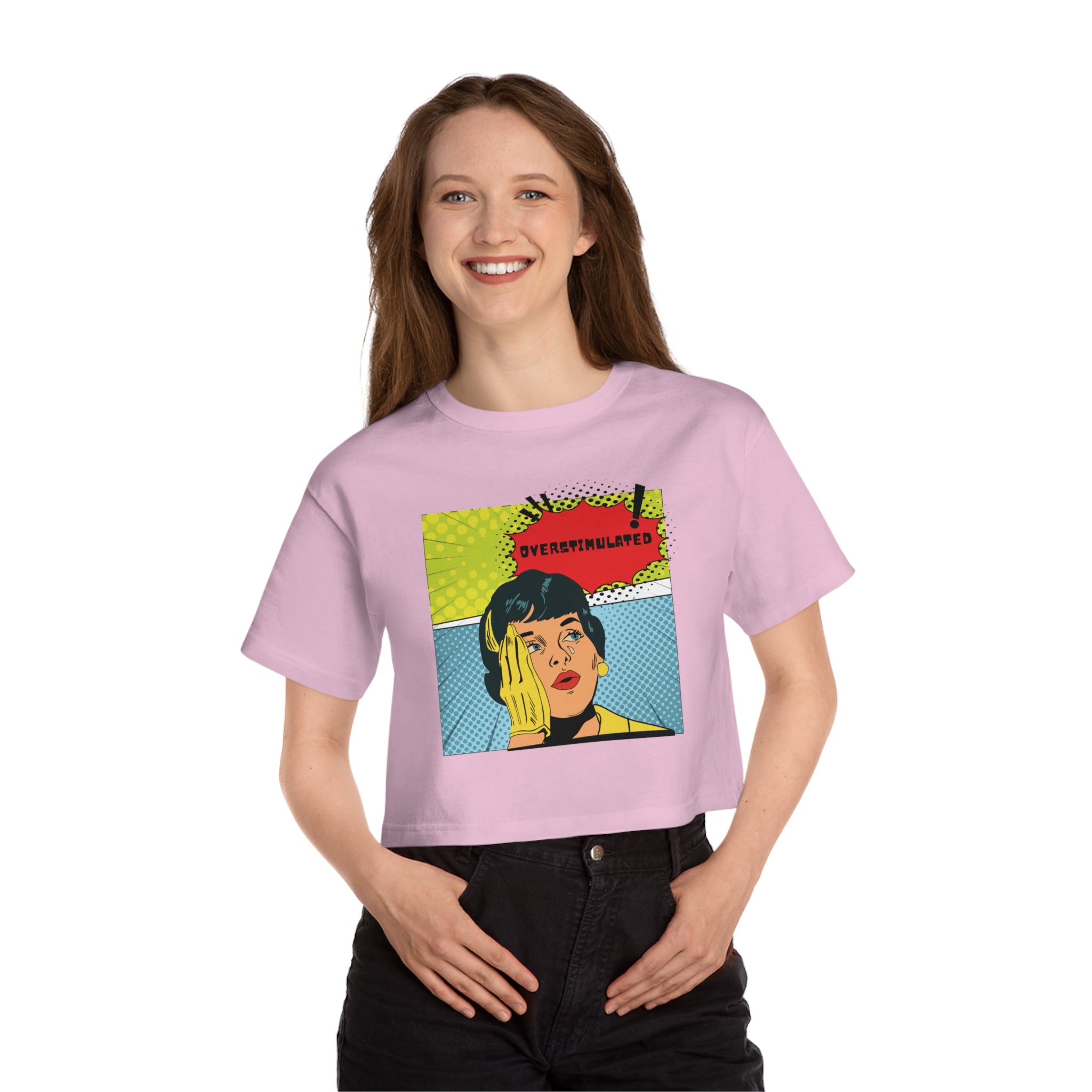 Cropped T-Shirt — Retro Pop Art "Overstimulated" Graphic Tee
