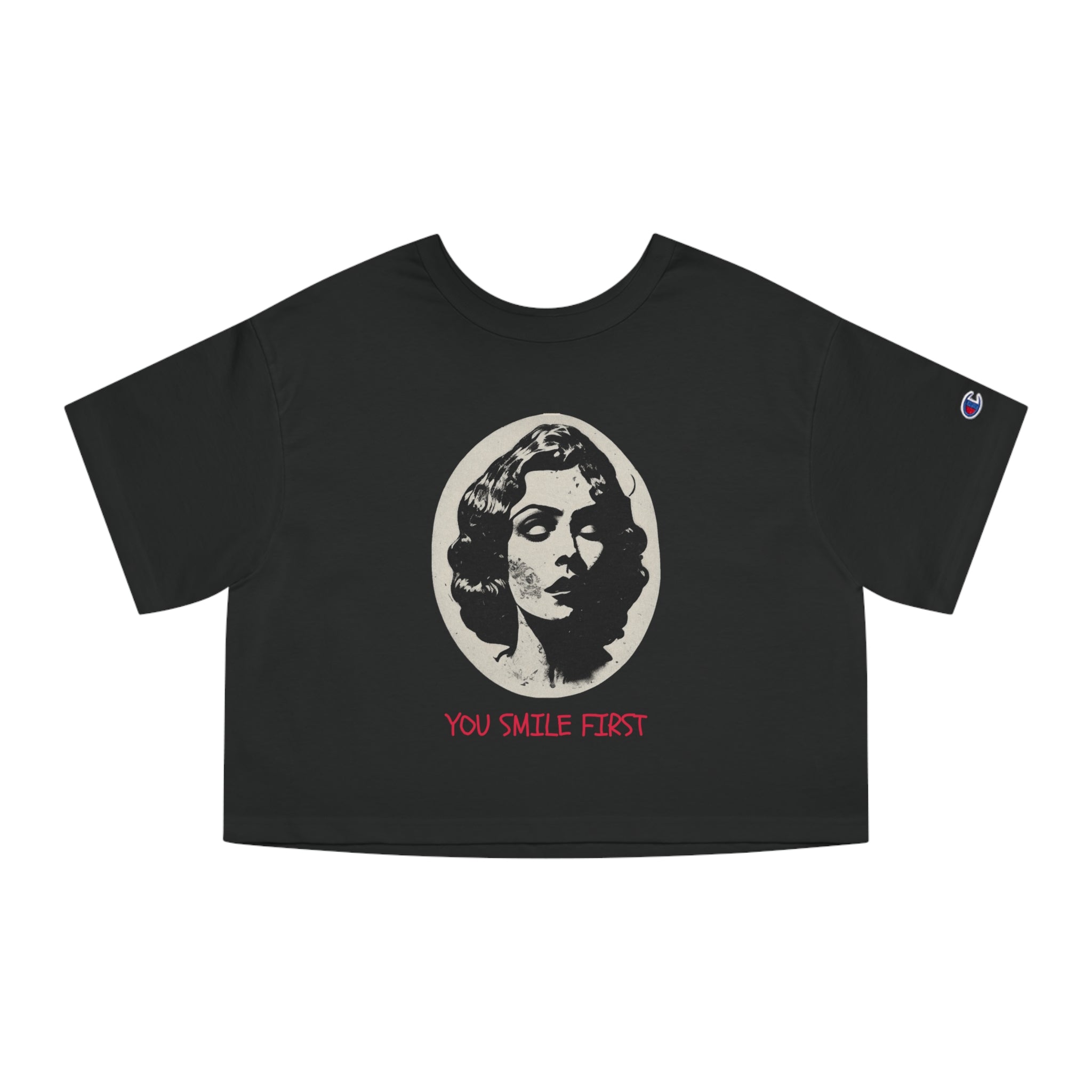 Cropped T-Shirt — Retro Portrait 'You Smile First' Vintage Graphic