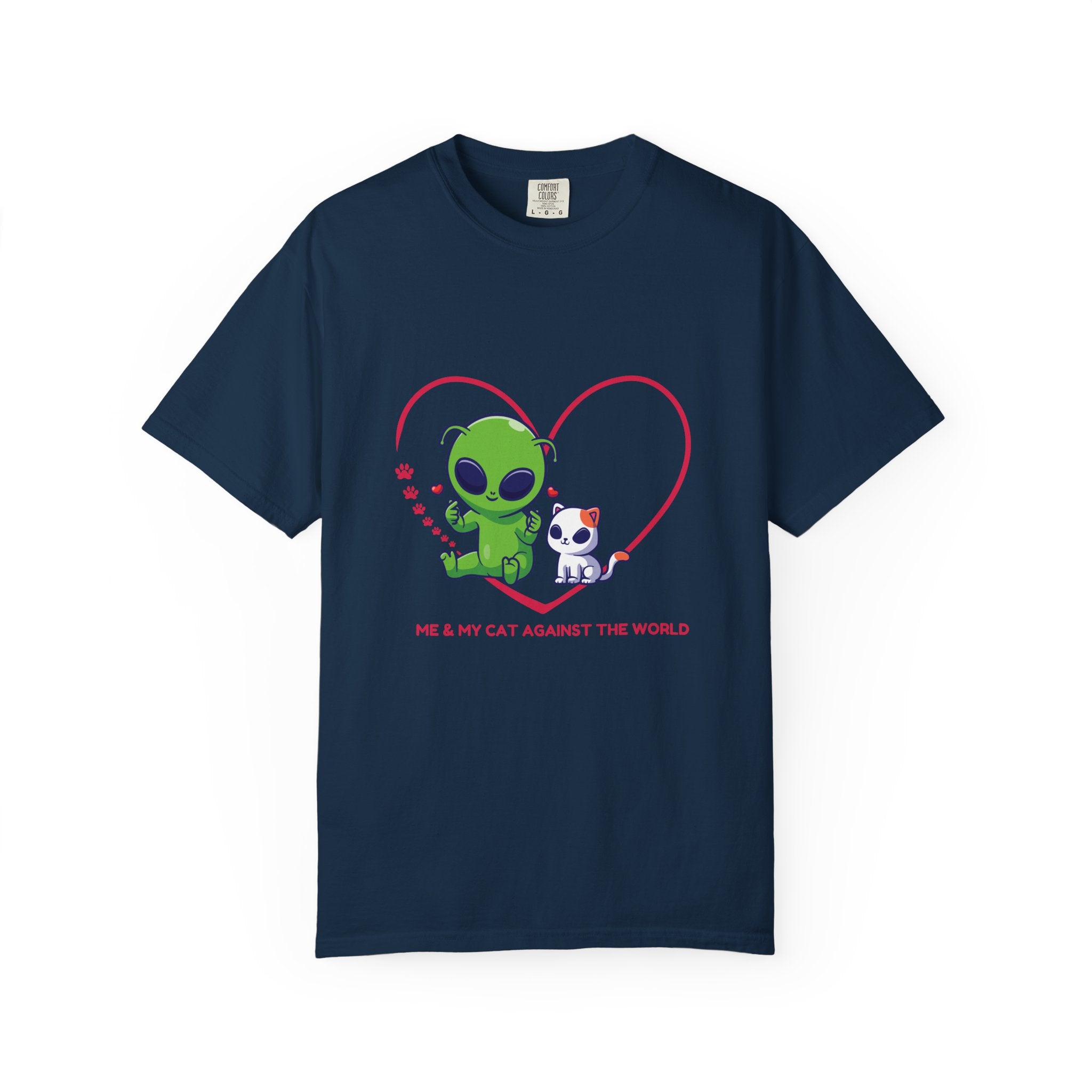 Alien & Cat Heart T-Shirt — "Me & My Cat Against the World" Cute Graphic Tee