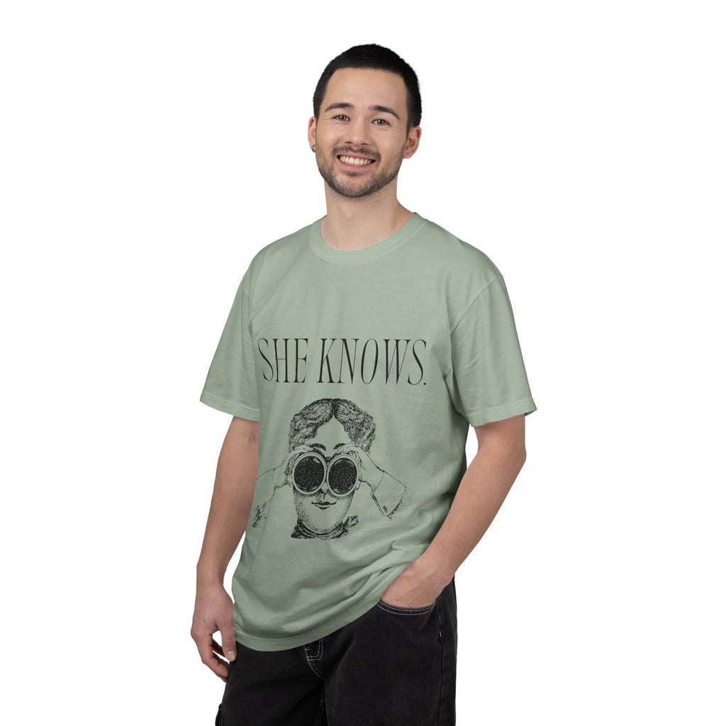 She Knows T-Shirt — Vintage Binoculars Graphic Tee