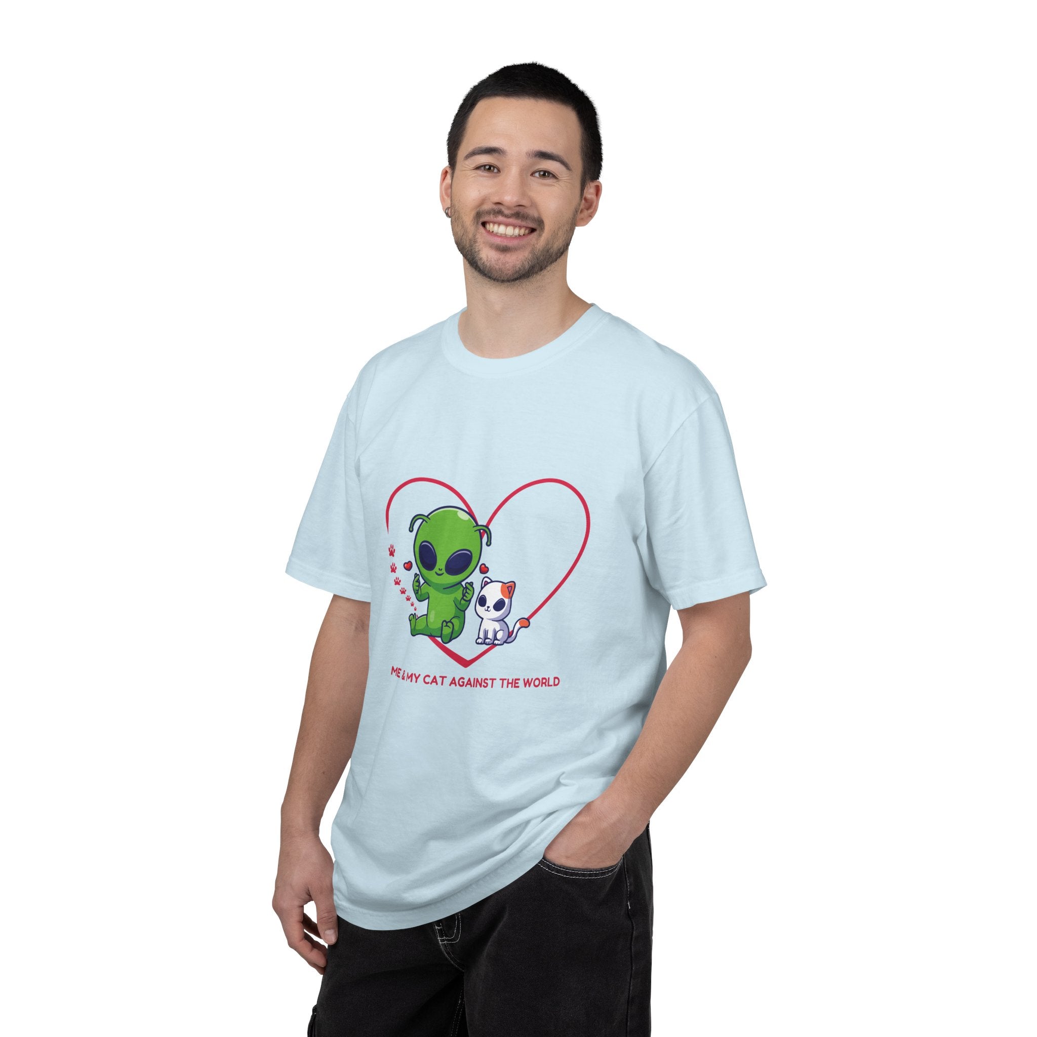 Alien & Cat Heart T-Shirt — "Me & My Cat Against the World" Cute Graphic Tee