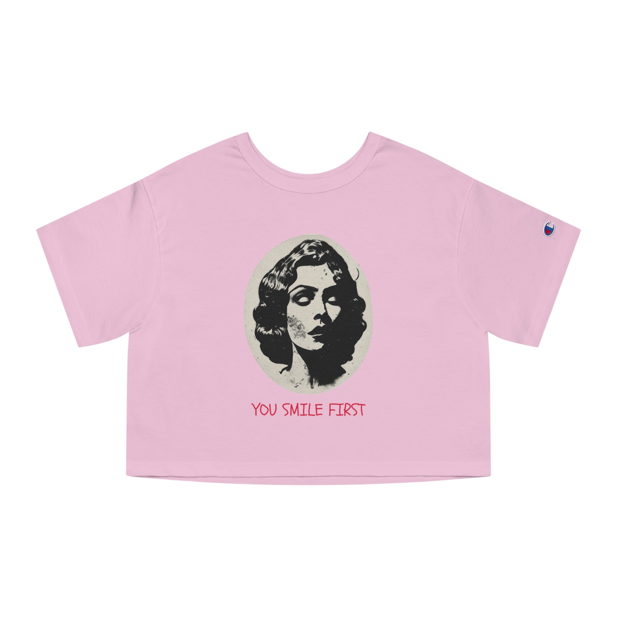 Cropped T-Shirt — Retro Portrait 'You Smile First' Vintage Graphic
