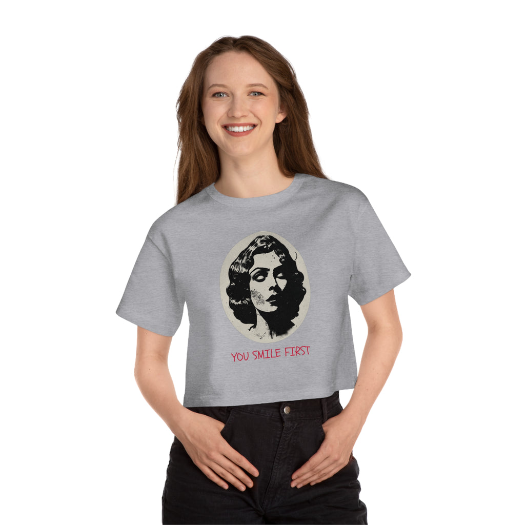 Cropped T-Shirt — Retro Portrait 'You Smile First' Vintage Graphic