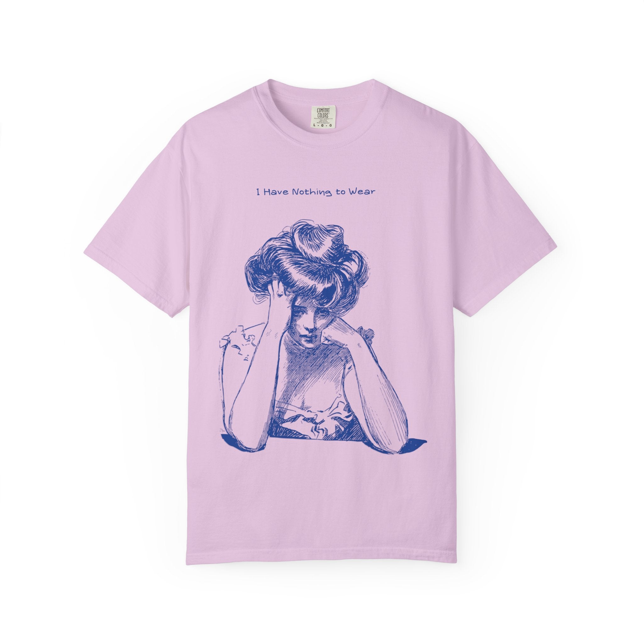 Vintage Blue Illustration T-Shirt — "I Have Nothing to Wear" Graphic Tee