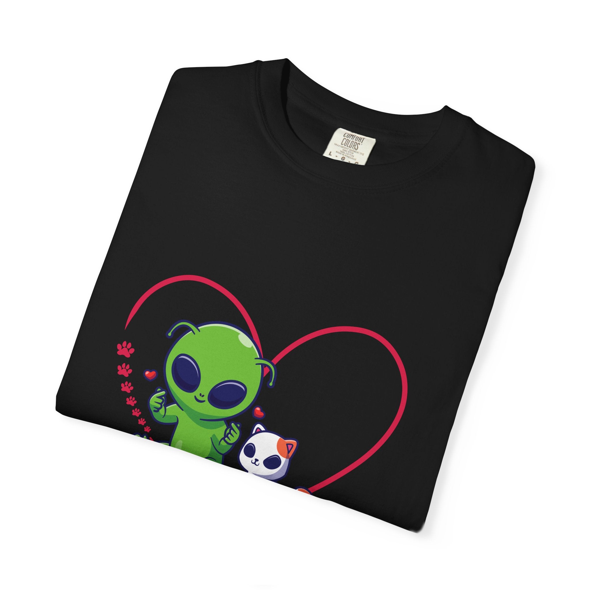 Alien & Cat Heart T-Shirt — "Me & My Cat Against the World" Cute Graphic Tee