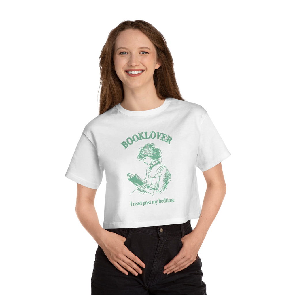 Booklover Cropped T-Shirt – "I read past my bedtime" Vintage Reader Tee