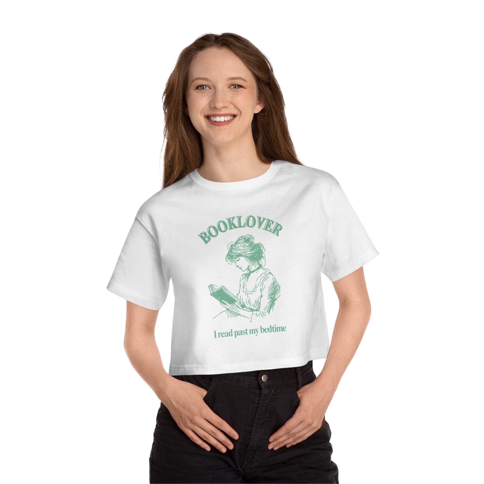 Booklover Cropped T-Shirt – "I read past my bedtime" Vintage Reader Tee