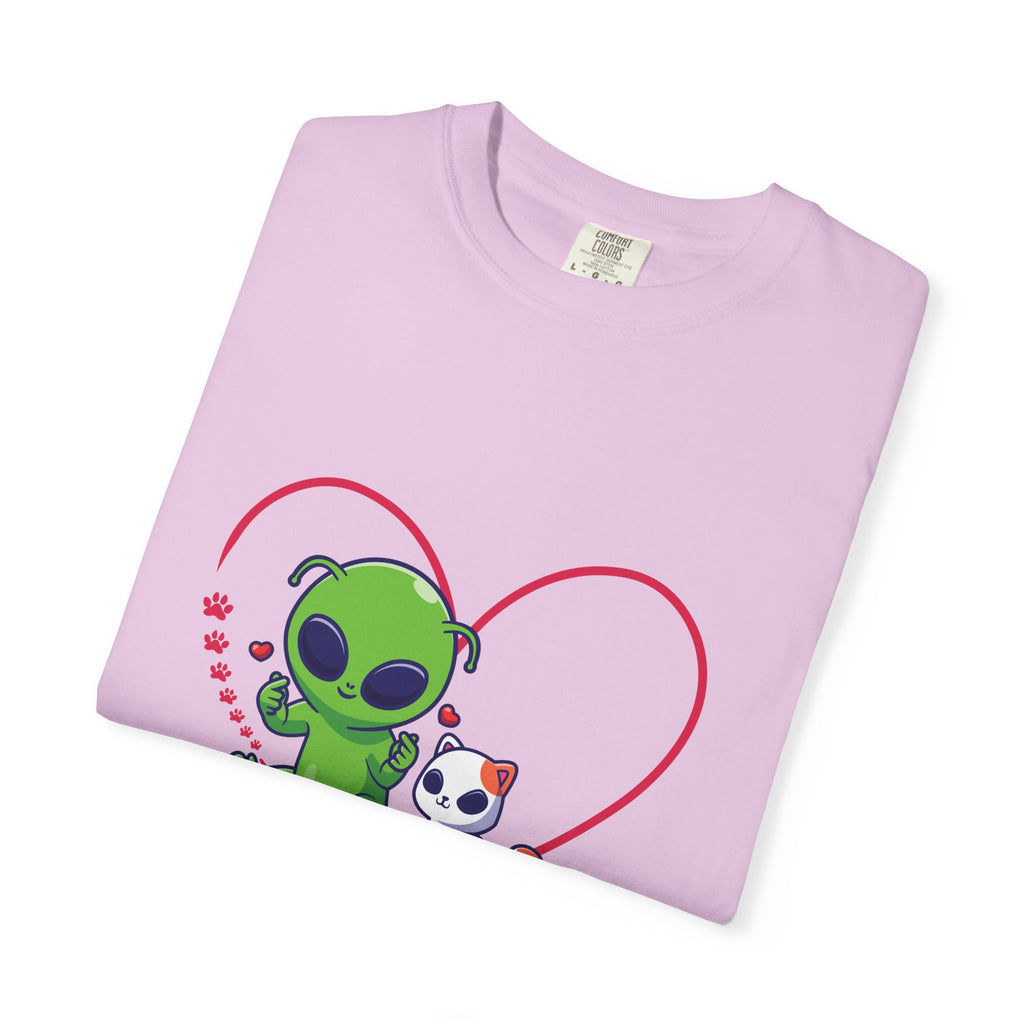 Alien & Cat Heart T-Shirt — "Me & My Cat Against the World" Cute Graphic Tee