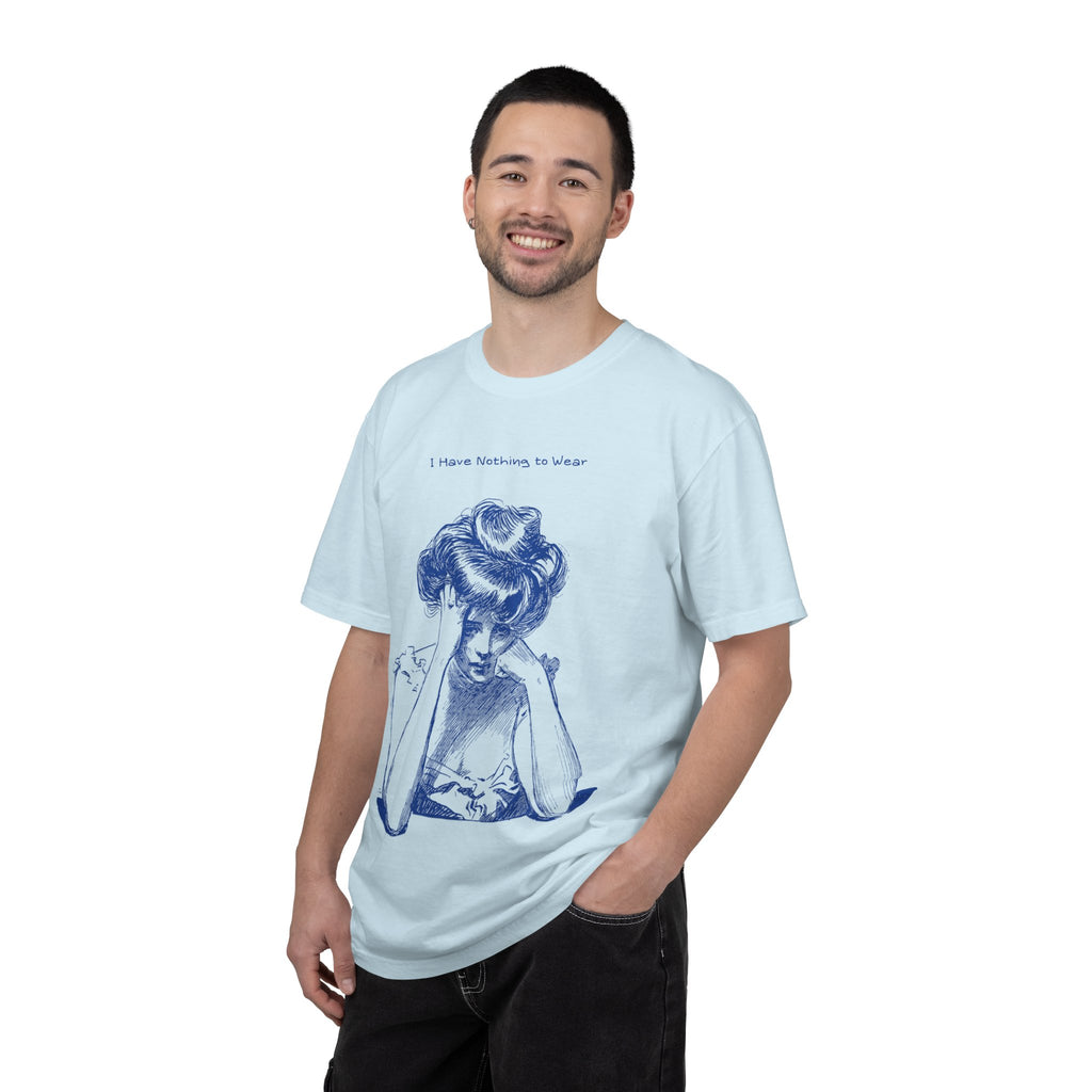 Vintage Blue Illustration T-Shirt — "I Have Nothing to Wear" Graphic Tee