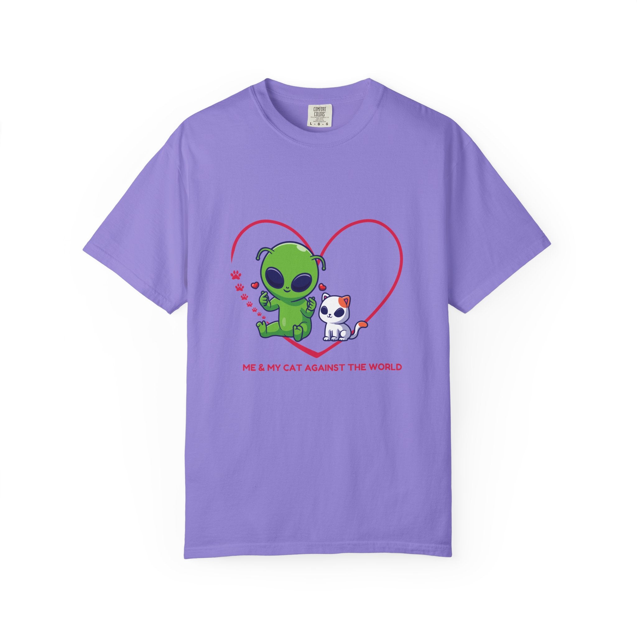 Alien & Cat Heart T-Shirt — "Me & My Cat Against the World" Cute Graphic Tee