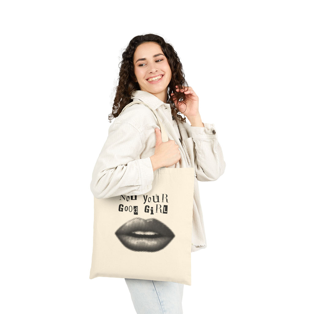 Tote Bag — Retro Halftone Lips "Not Your Good Girl" Canvas Tote