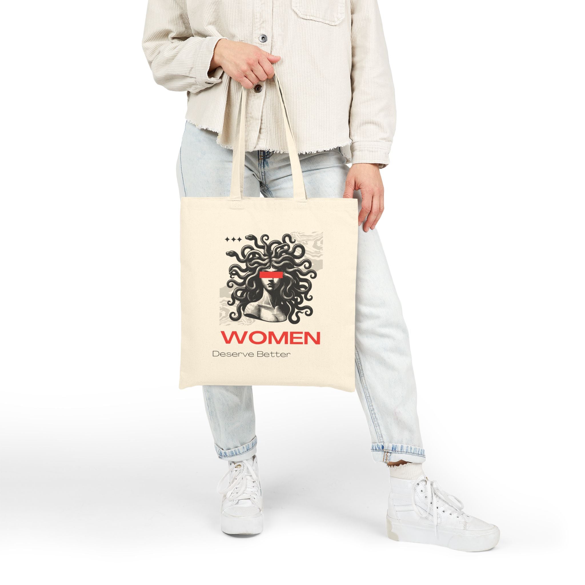 Women Deserve Better Canvas Tote Bag — Feminist Medusa Graphic Cotton Shopper