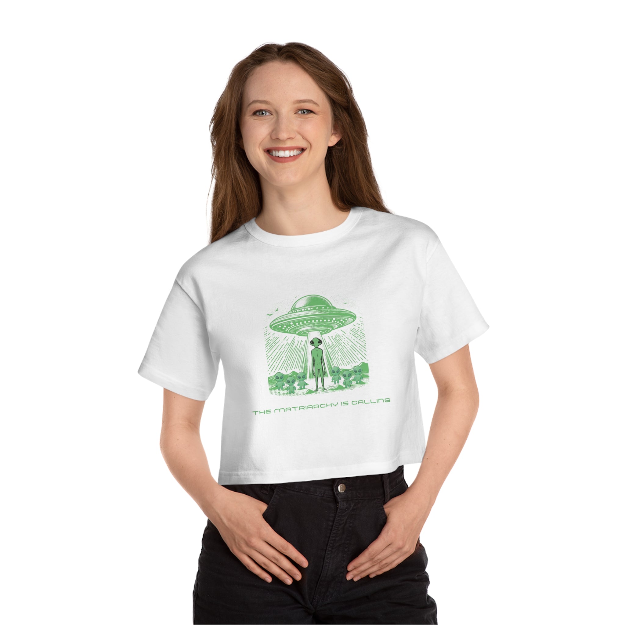 Alien Abduction Crop Tee — "The Invasion Is Calling" Graphic