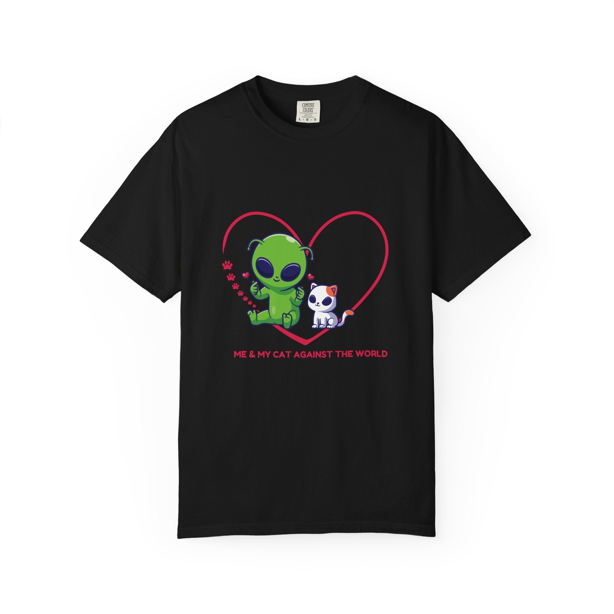 Alien & Cat Heart T-Shirt — "Me & My Cat Against the World" Cute Graphic Tee