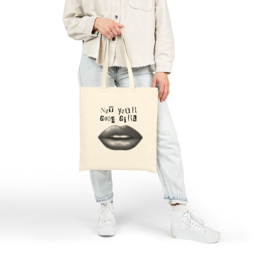Tote Bag — Retro Halftone Lips "Not Your Good Girl" Canvas Tote