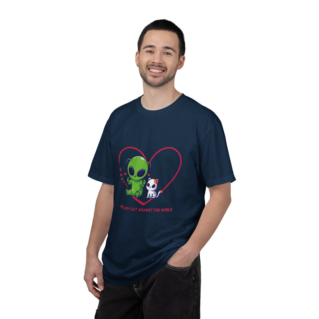 Alien & Cat Heart T-Shirt — "Me & My Cat Against the World" Cute Graphic Tee