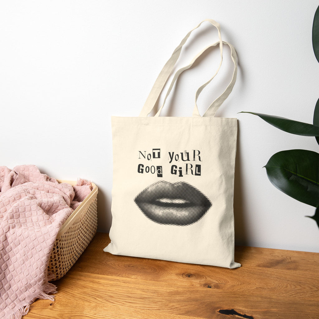 Tote Bag — Retro Halftone Lips "Not Your Good Girl" Canvas Tote