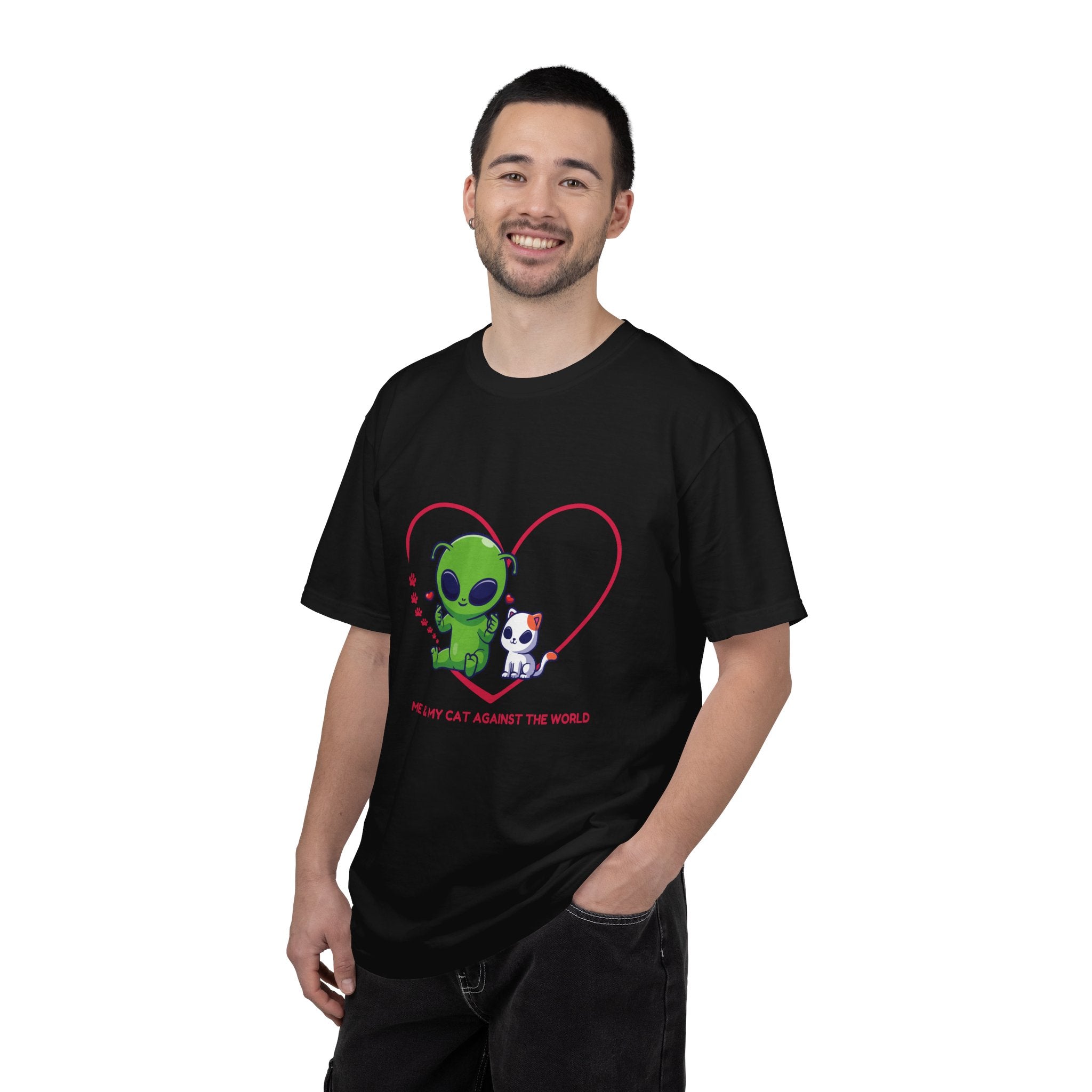 Alien & Cat Heart T-Shirt — "Me & My Cat Against the World" Cute Graphic Tee