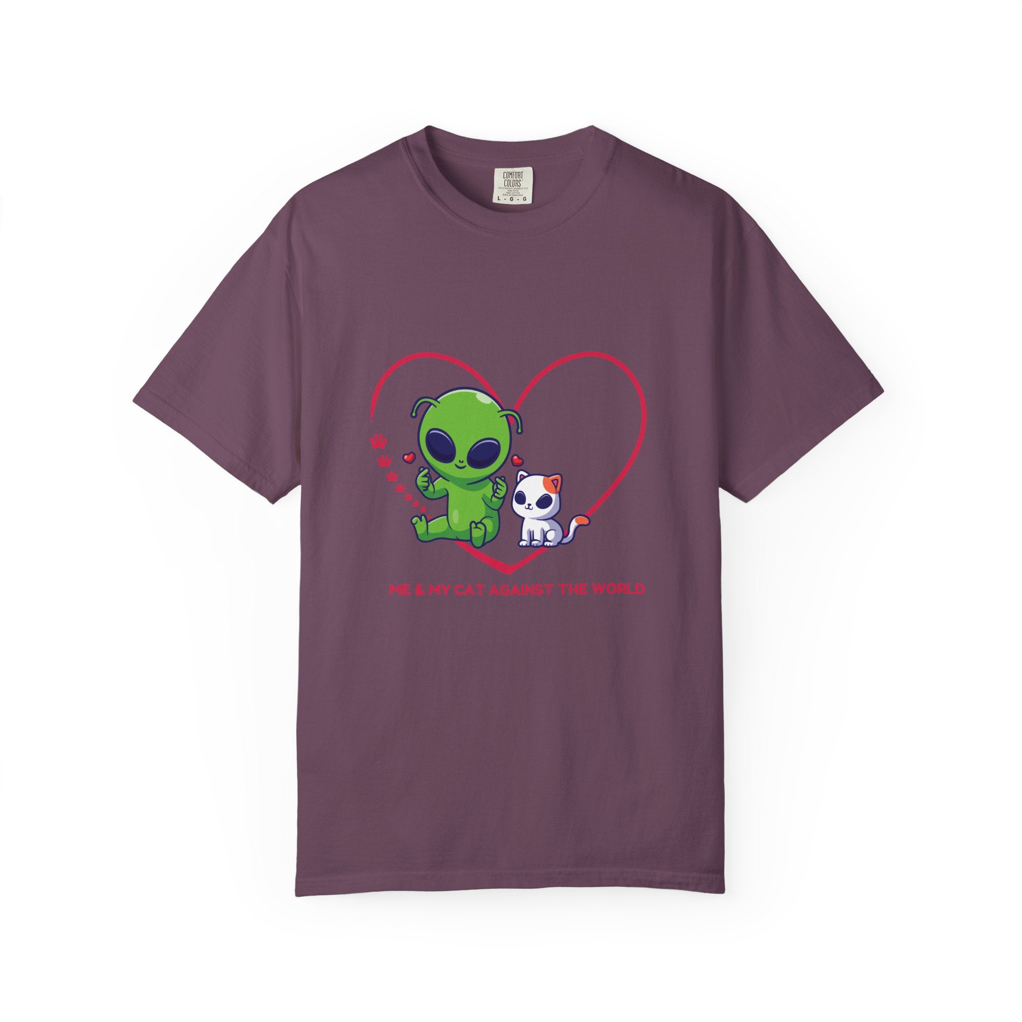 Alien & Cat Heart T-Shirt — "Me & My Cat Against the World" Cute Graphic Tee