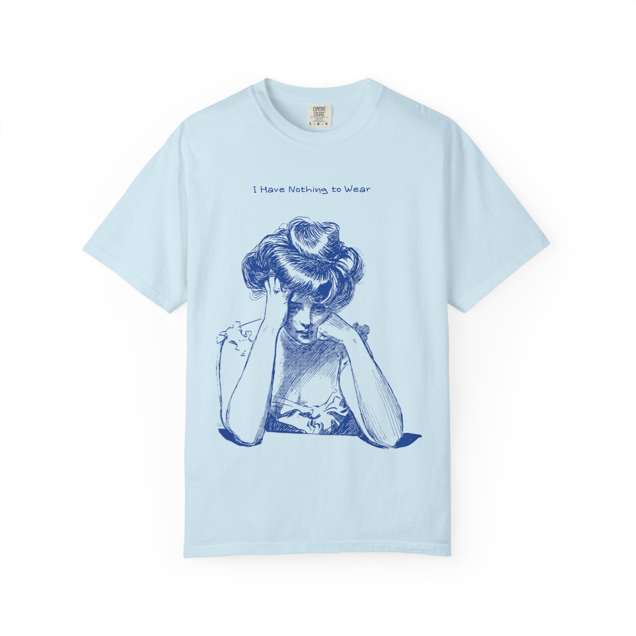 Vintage Blue Illustration T-Shirt — "I Have Nothing to Wear" Graphic Tee
