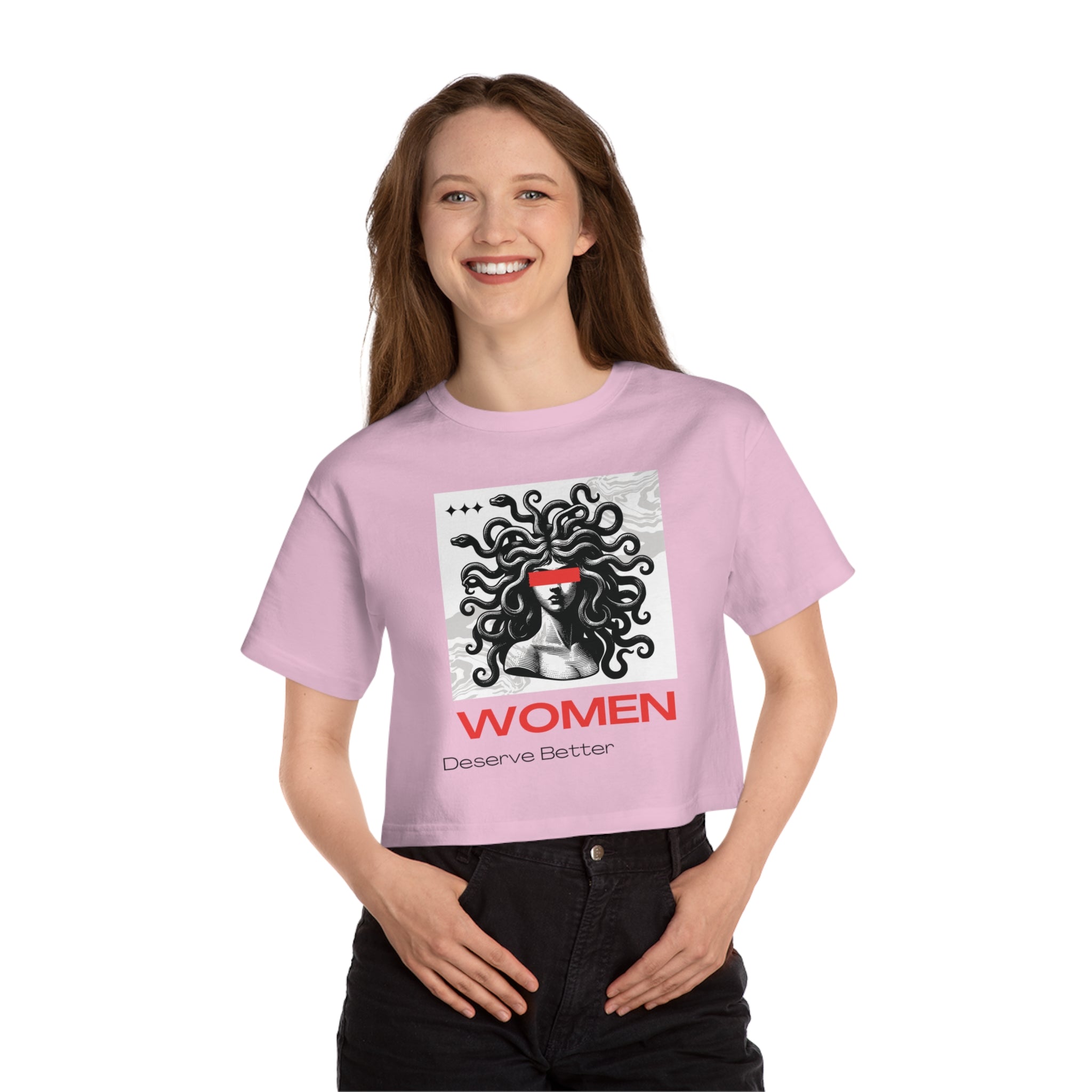 Women's 'Women Deserve Better' Cropped Tee — Feminist Medusa Graphic
