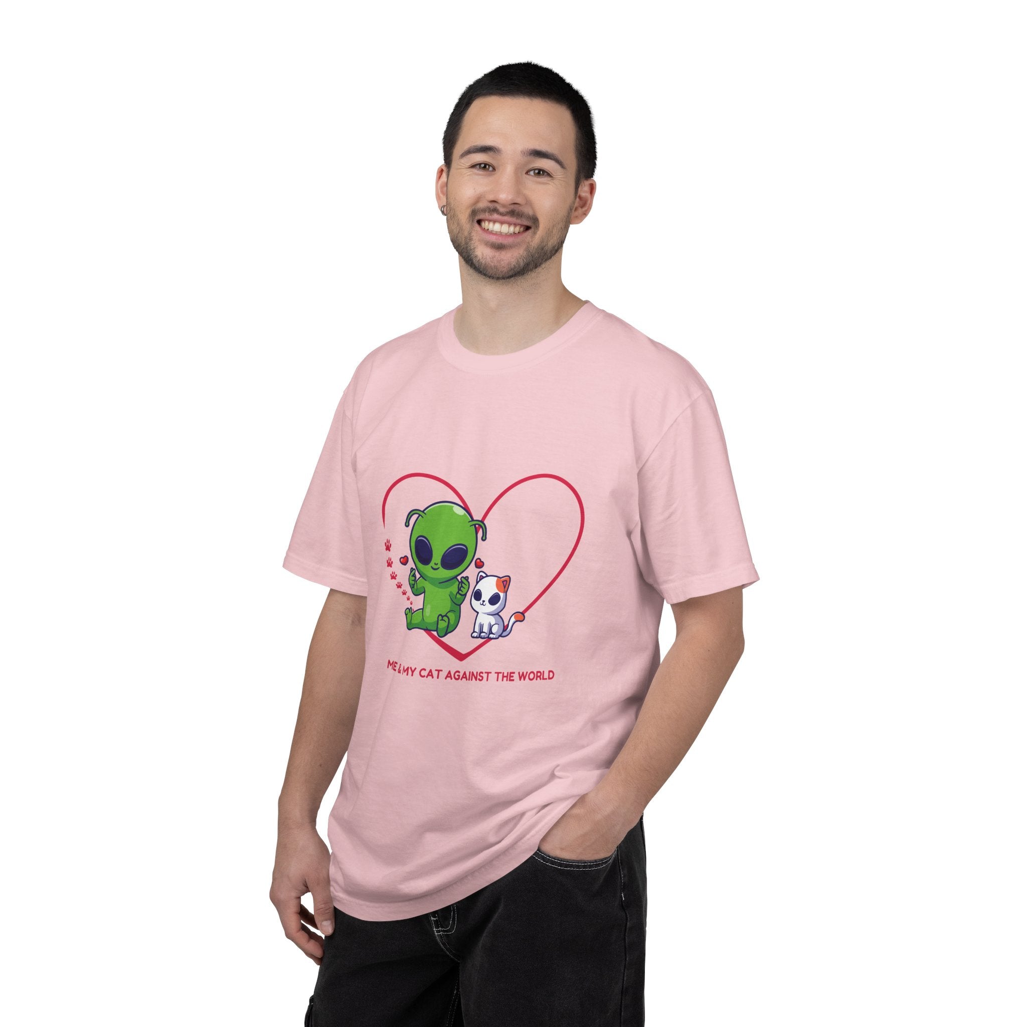 Alien & Cat Heart T-Shirt — "Me & My Cat Against the World" Cute Graphic Tee