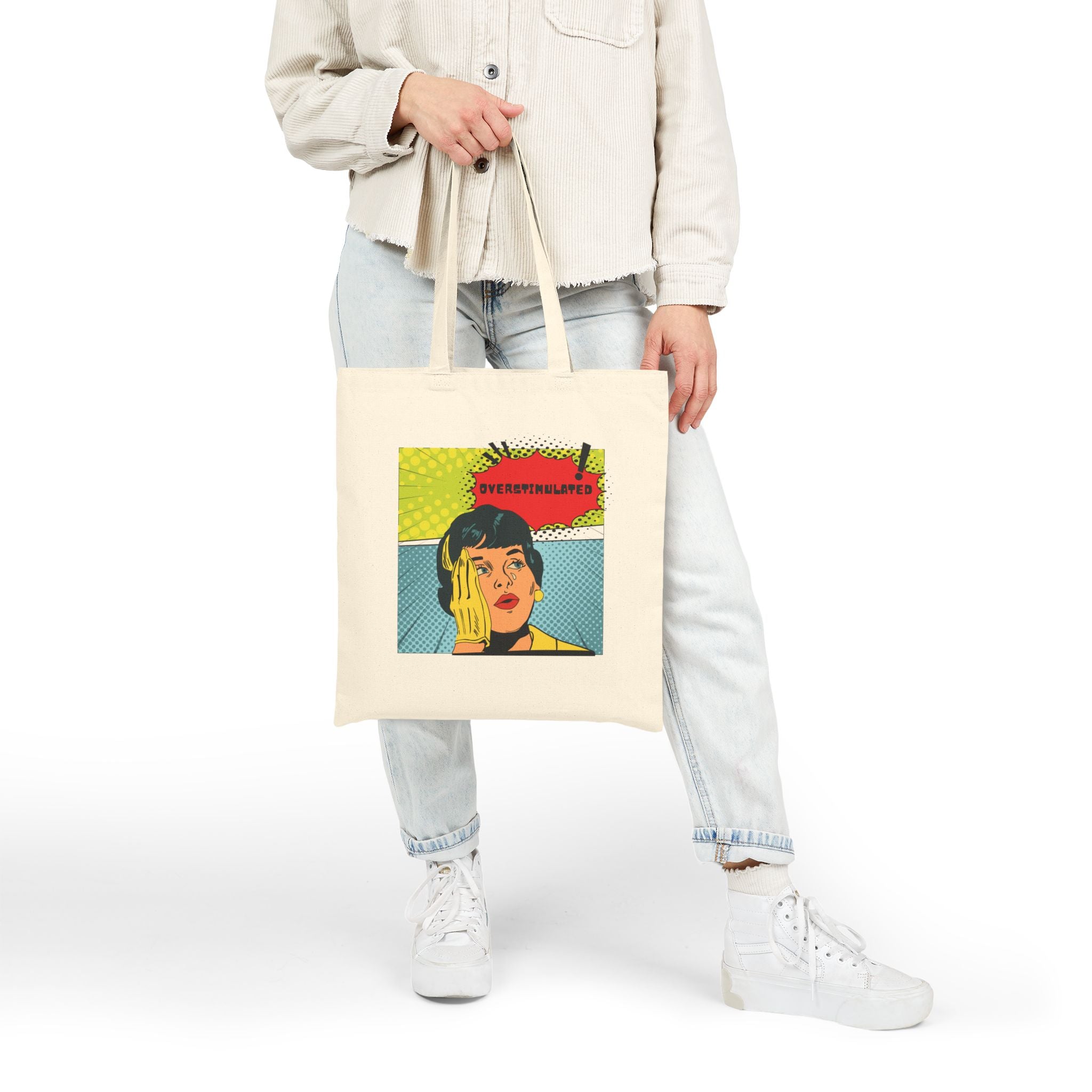 Pop Art Portrait Canvas Tote Bag – Retro Comic "EVERYTHING HURTS" Design