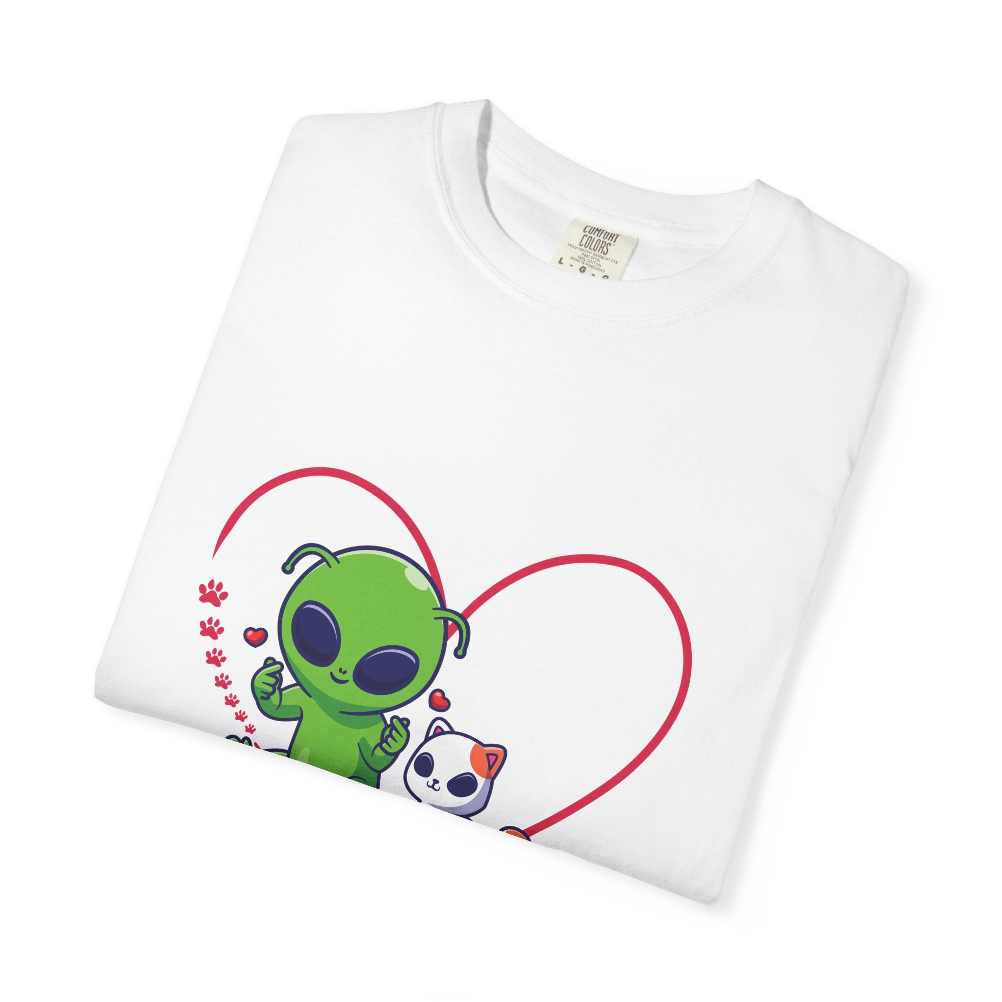 Alien & Cat Heart T-Shirt — "Me & My Cat Against the World" Cute Graphic Tee