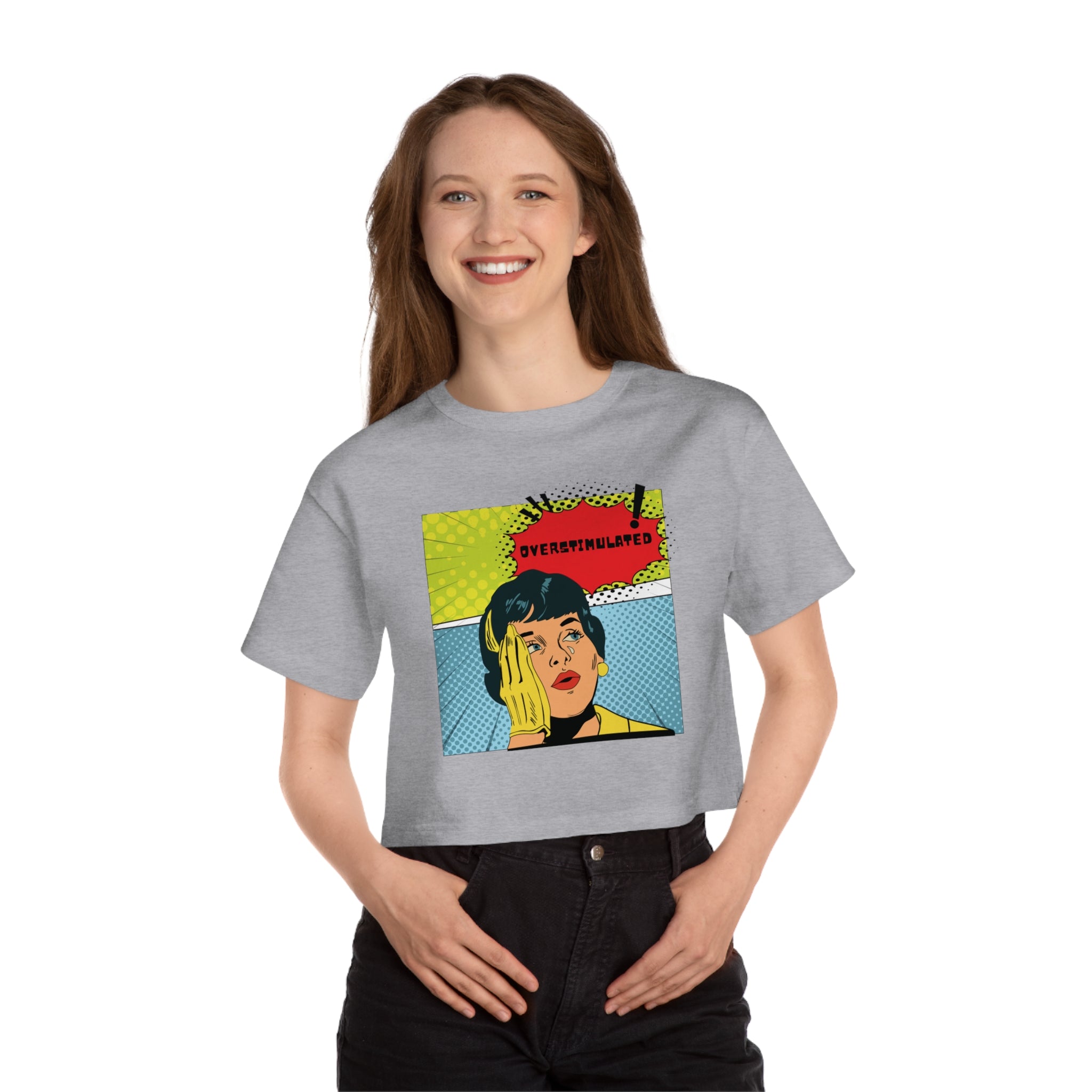 Cropped T-Shirt — Retro Pop Art "Overstimulated" Graphic Tee