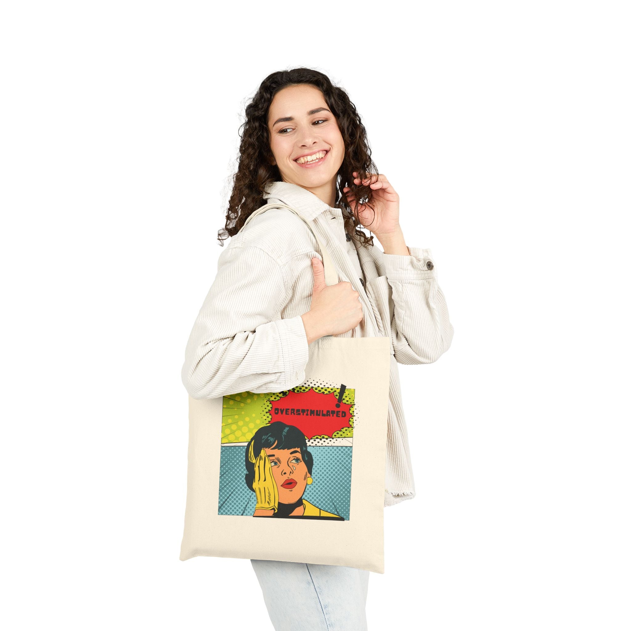 Pop Art Portrait Canvas Tote Bag – Retro Comic "EVERYTHING HURTS" Design