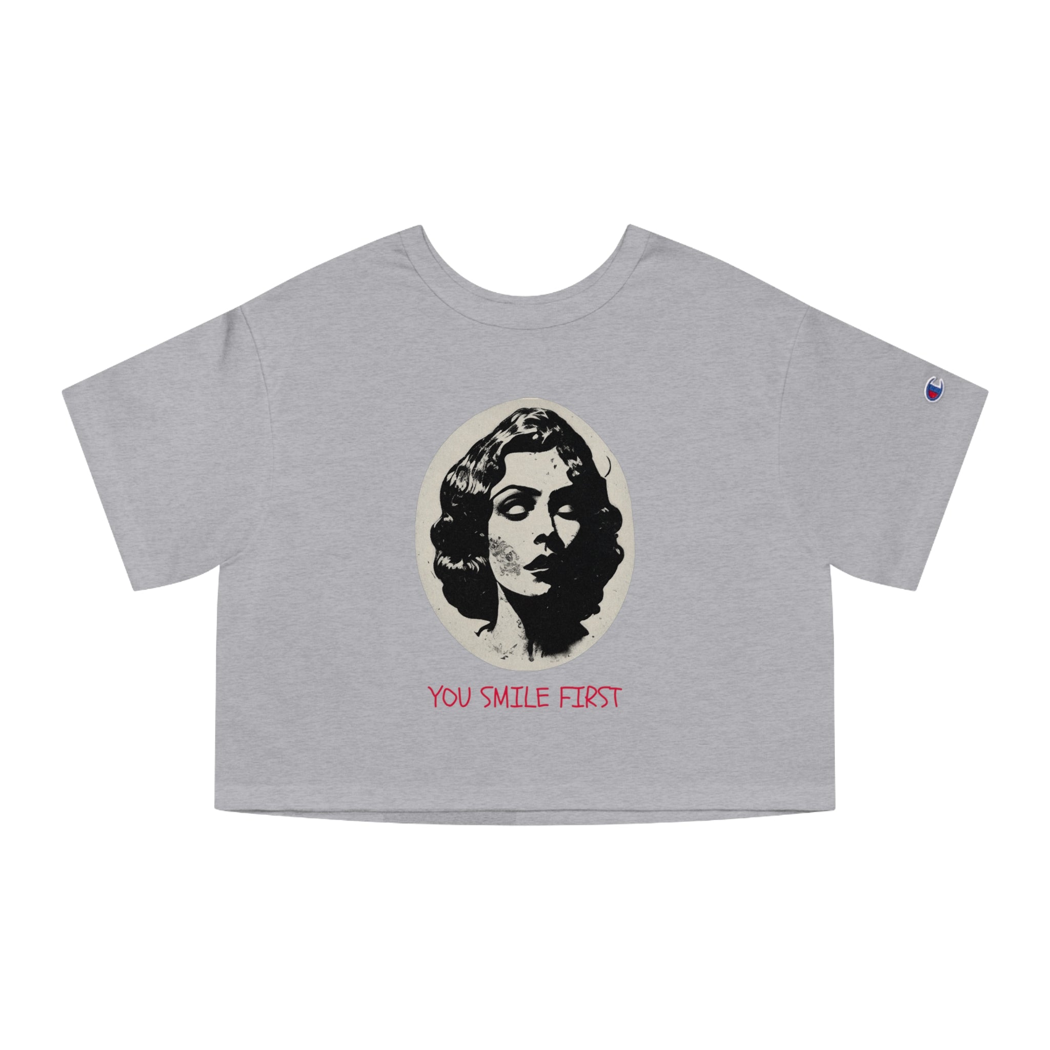 Cropped T-Shirt — Retro Portrait 'You Smile First' Vintage Graphic