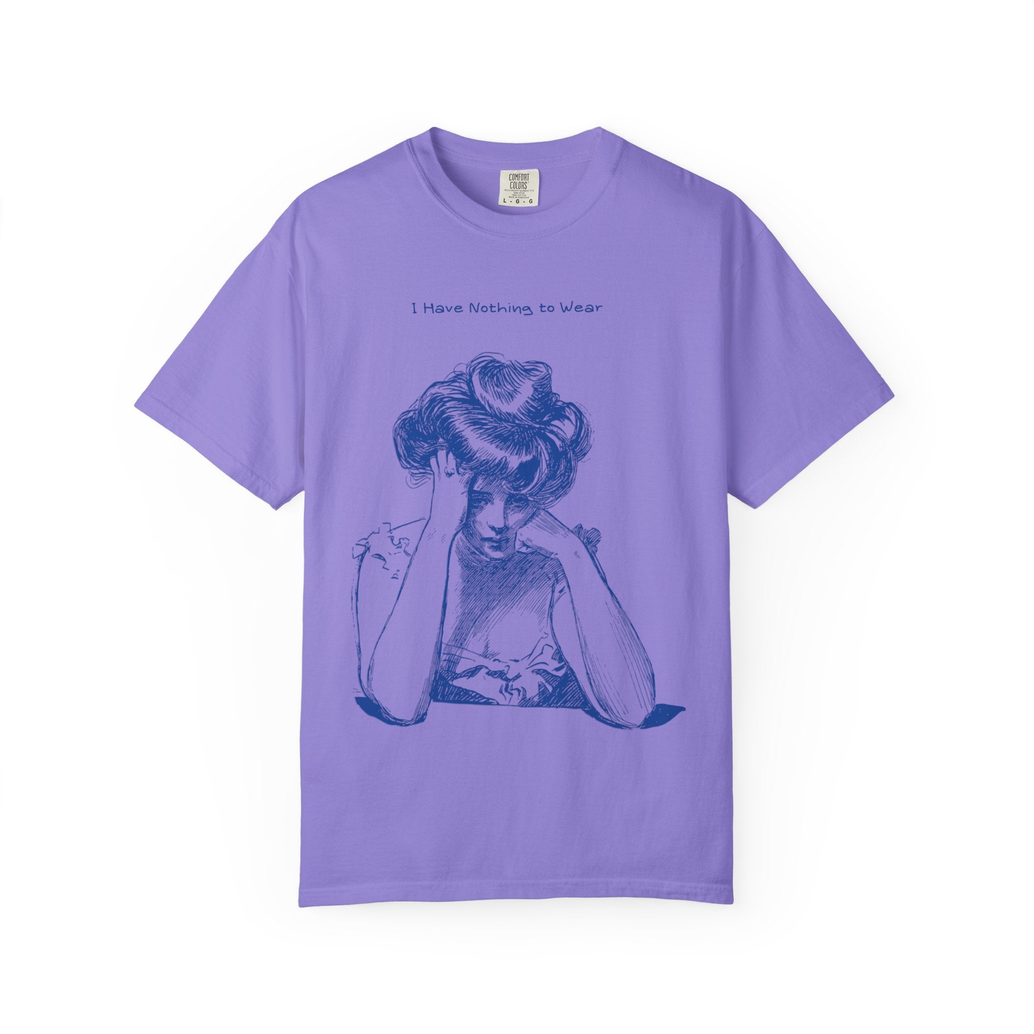 Vintage Blue Illustration T-Shirt — "I Have Nothing to Wear" Graphic Tee