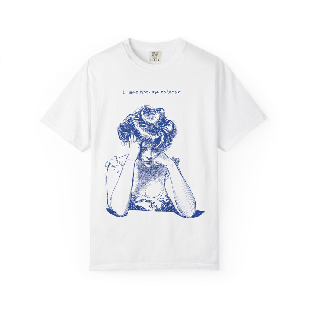Vintage Blue Illustration T-Shirt — "I Have Nothing to Wear" Graphic Tee