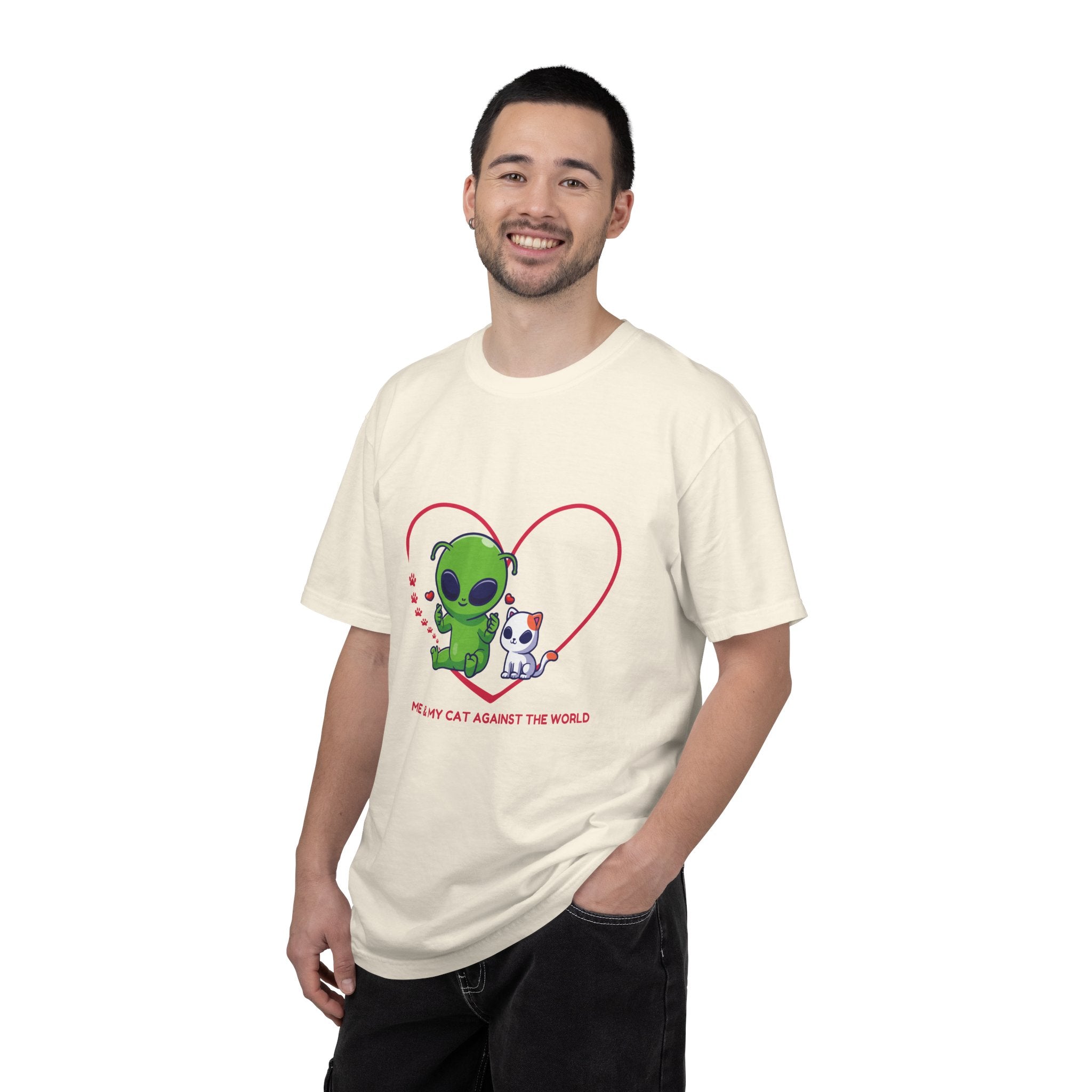 Alien & Cat Heart T-Shirt — "Me & My Cat Against the World" Cute Graphic Tee