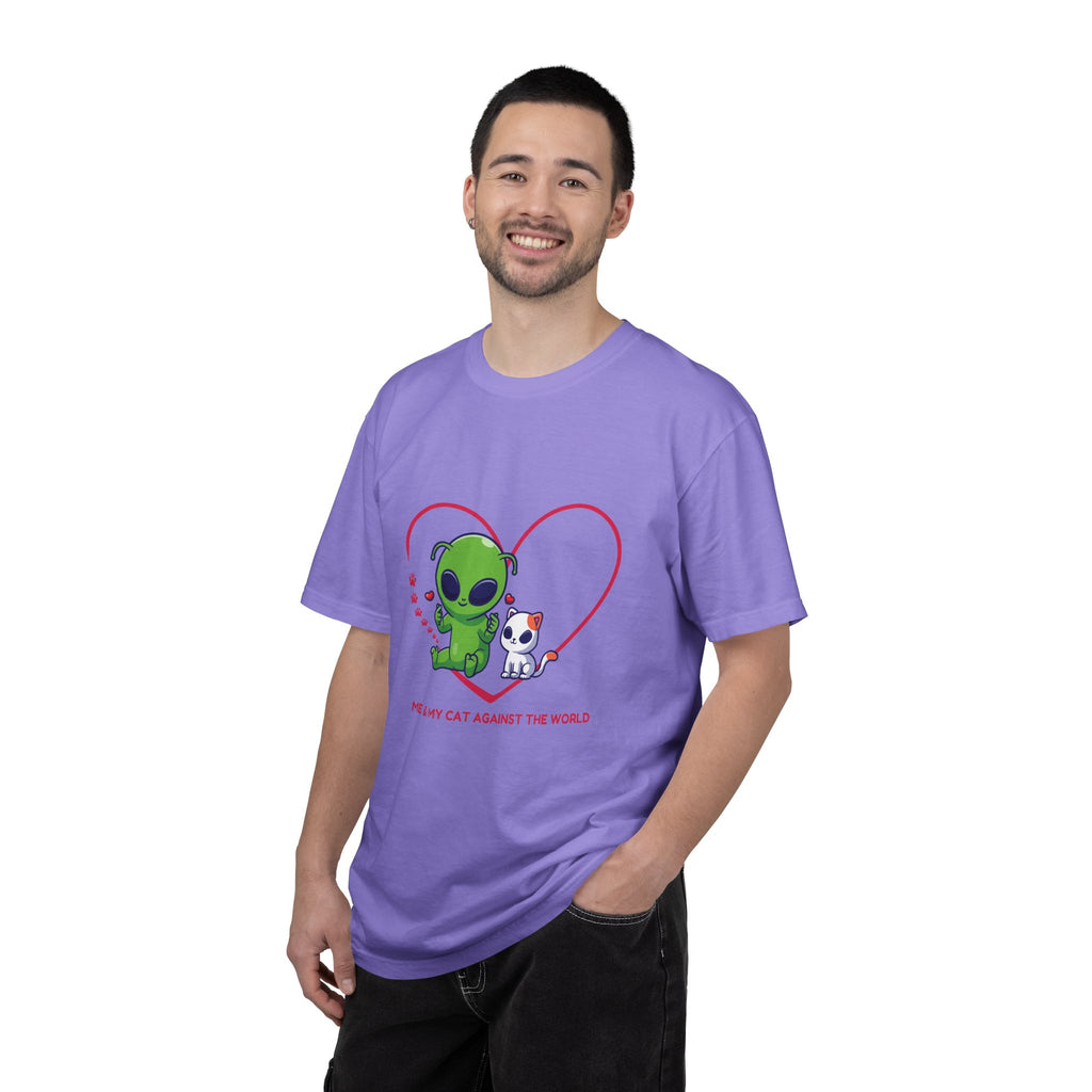 Alien & Cat Heart T-Shirt — "Me & My Cat Against the World" Cute Graphic Tee