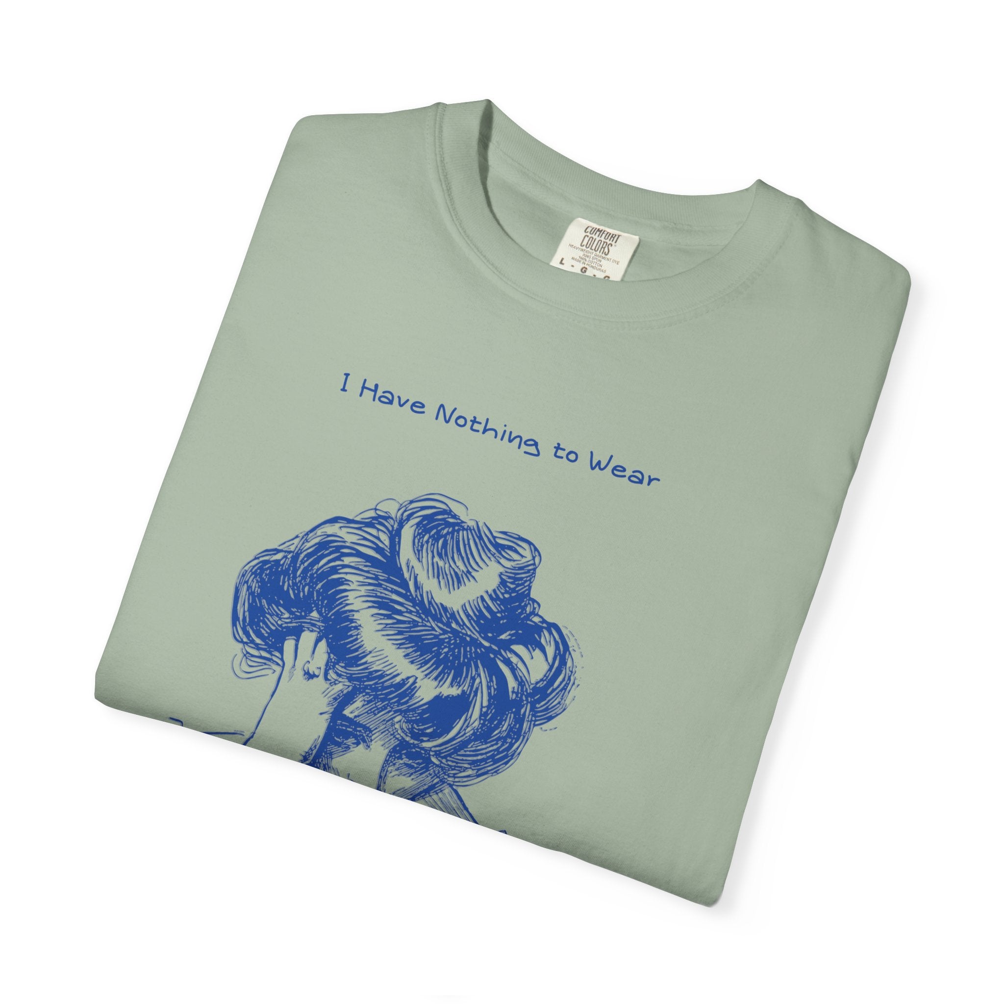 Vintage Blue Illustration T-Shirt — "I Have Nothing to Wear" Graphic Tee