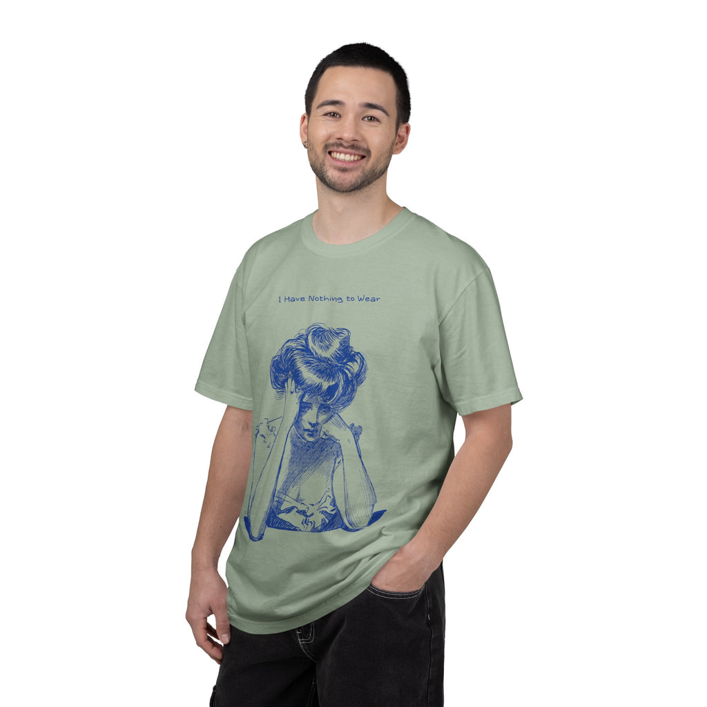 Vintage Blue Illustration T-Shirt — "I Have Nothing to Wear" Graphic Tee